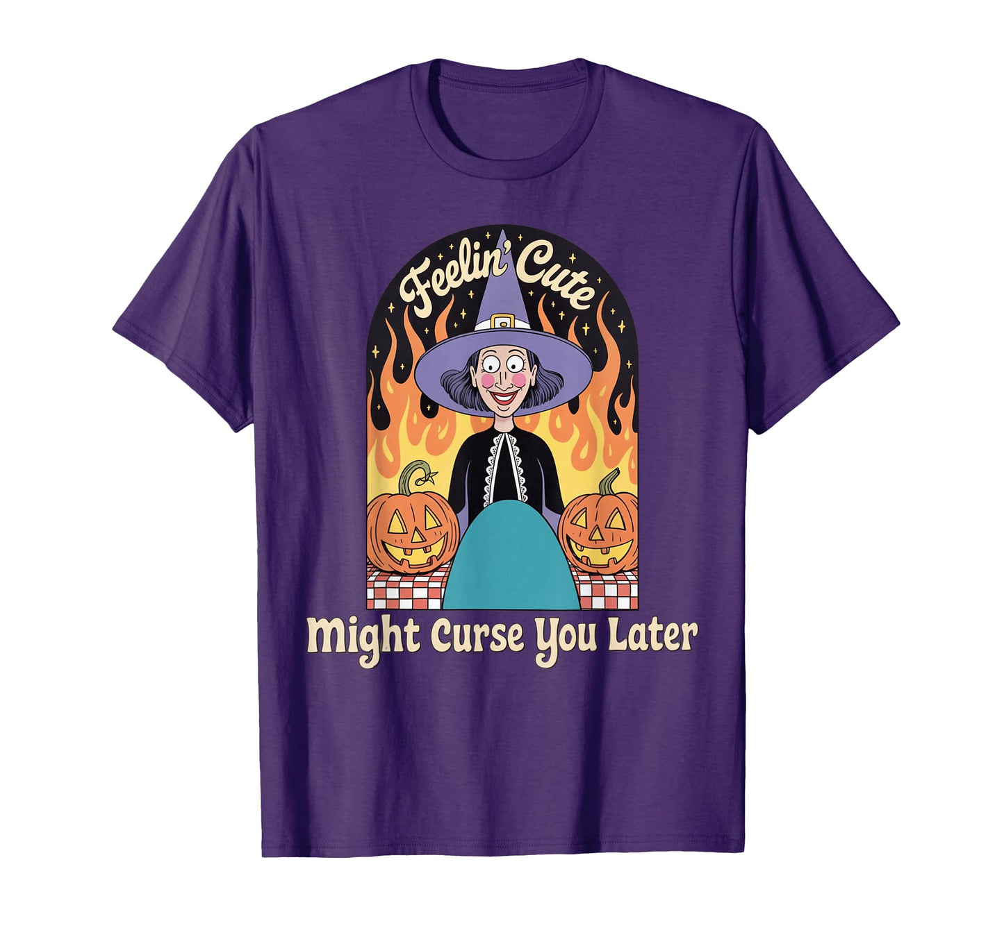 Funny Witch Halloween Pumpkin Feelin Cute Curse Women Men T-Shirt