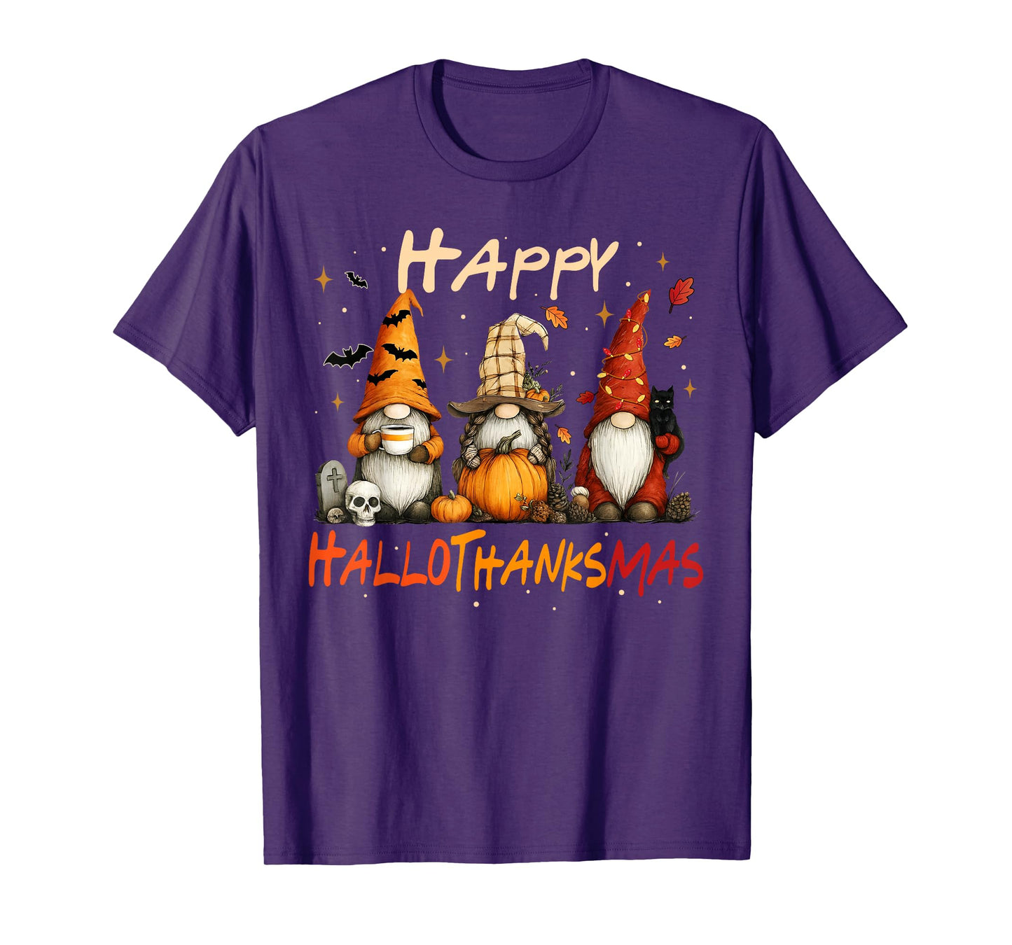 Happy Hallothanksmas Gnomes Lover Halloween Merry Christmas T-Shirt
