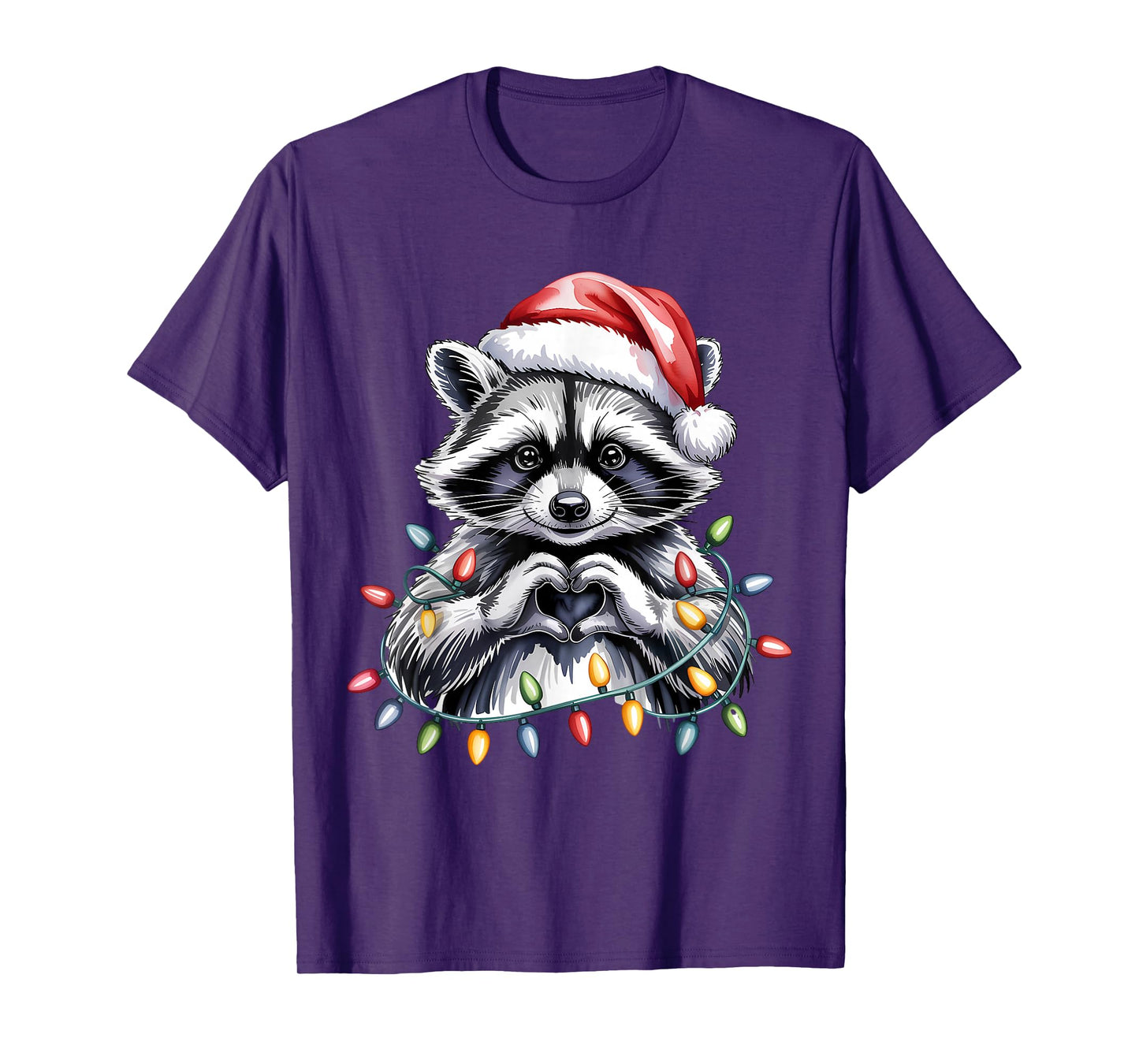 Raccoon Heart Santa Hat Christmas T-Shirt