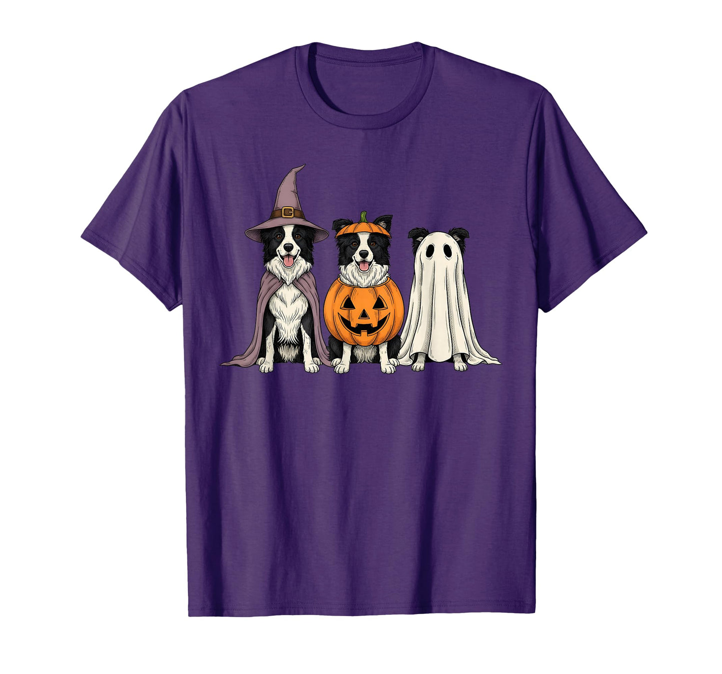 Spooky Ghost Border Collie Pumpkin Halloween Dog Lover T-Shirt