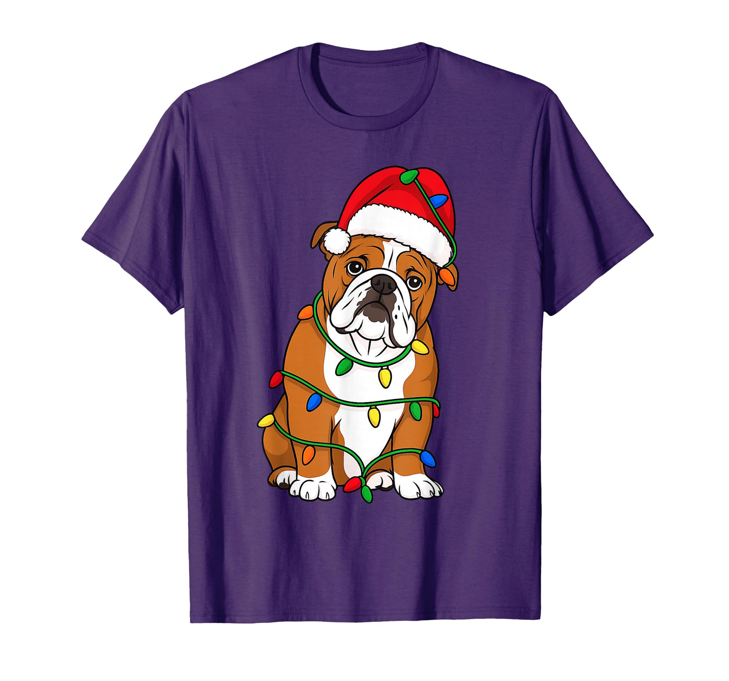 English Bulldog Christmas Tree Lights Holiday Dog Lover T-Shirt