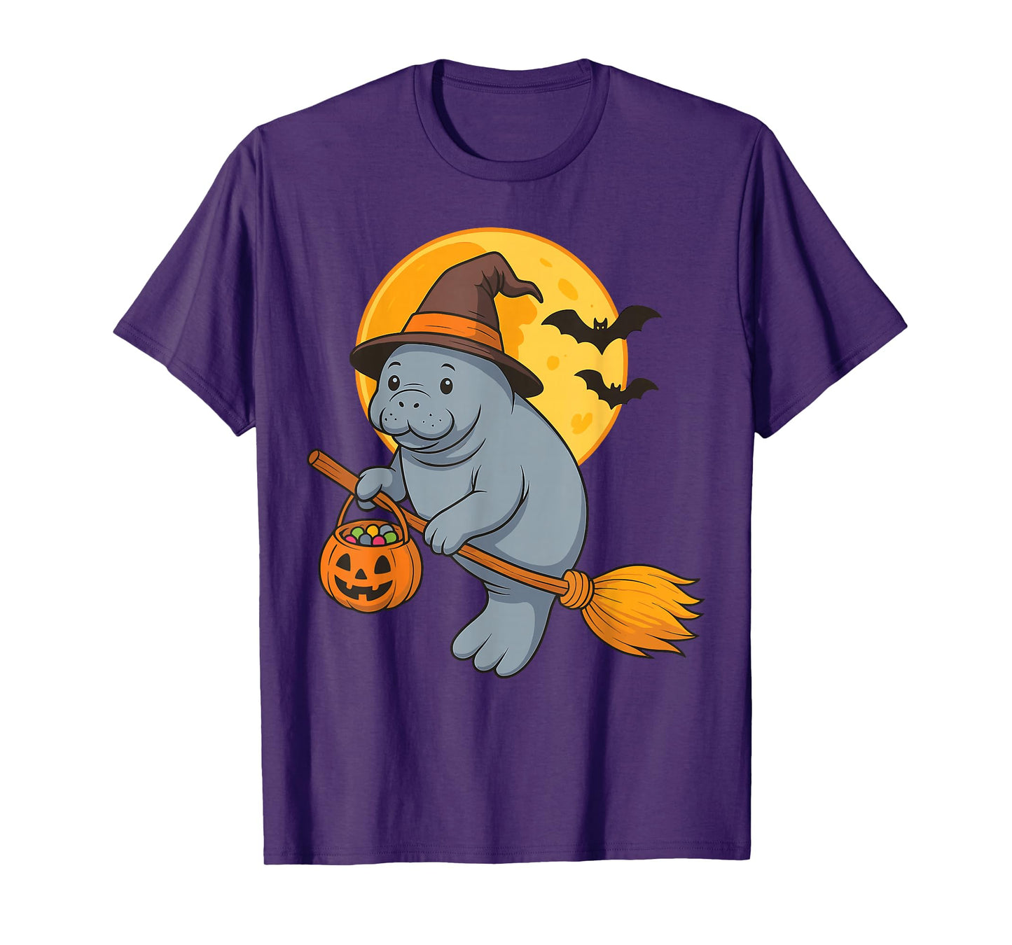 Manatee Witch Hat Pumpkin Halloween Costume Men Women Kids T-Shirt