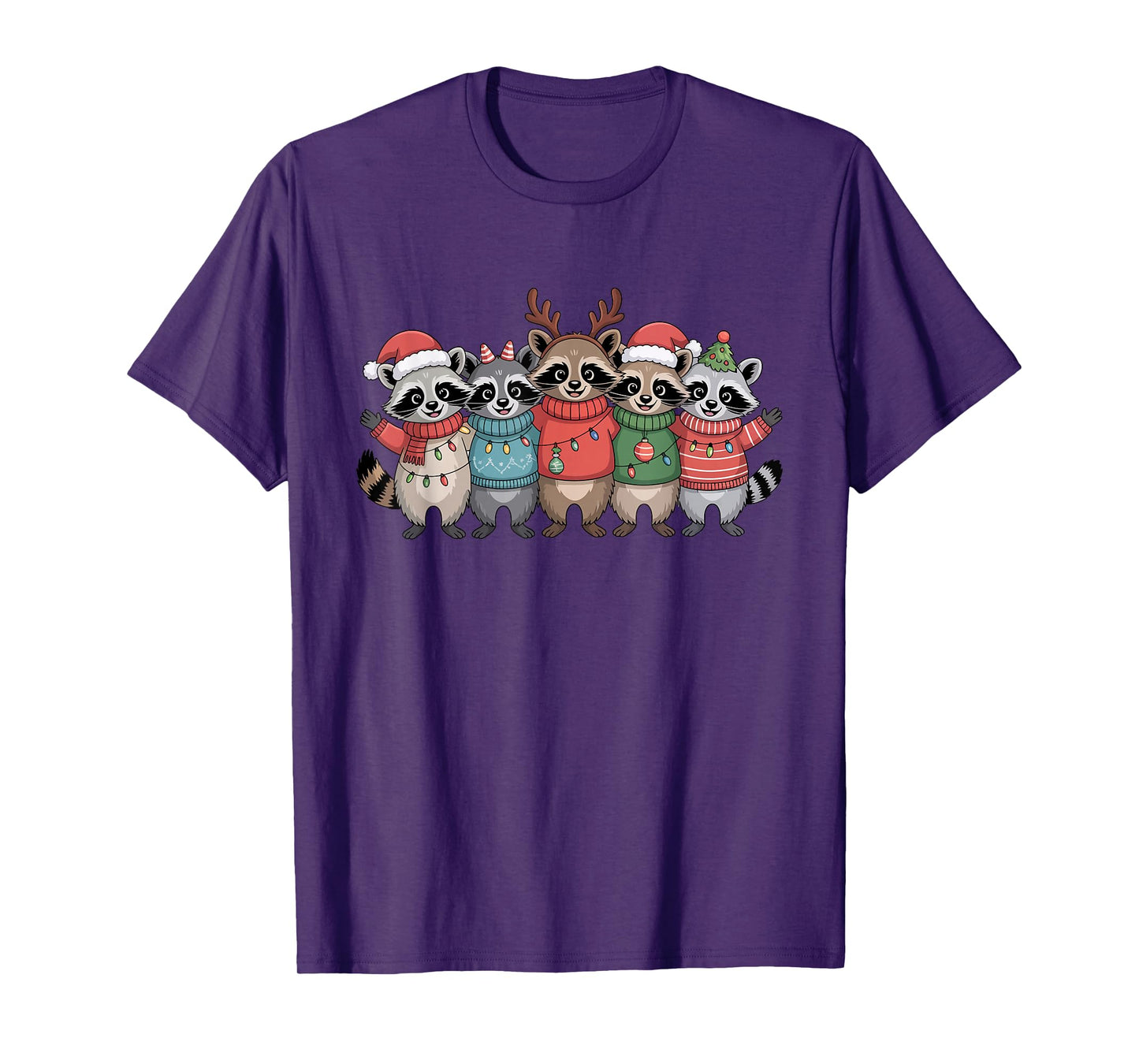 Christmas Lights Raccoon Santa Funny Xmas Tree for Men Women T-Shirt