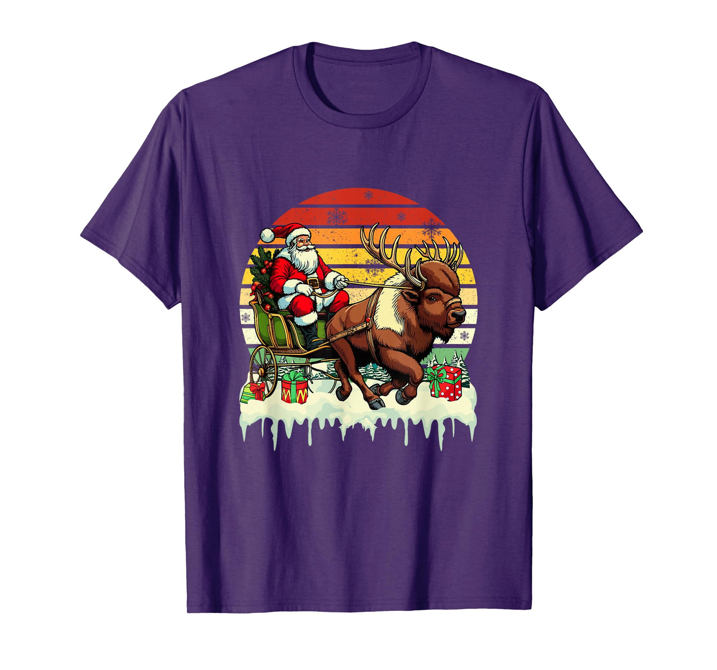 Vintage Retro Santa Sleigh Reindeer with Christmas Tree T-Shirt