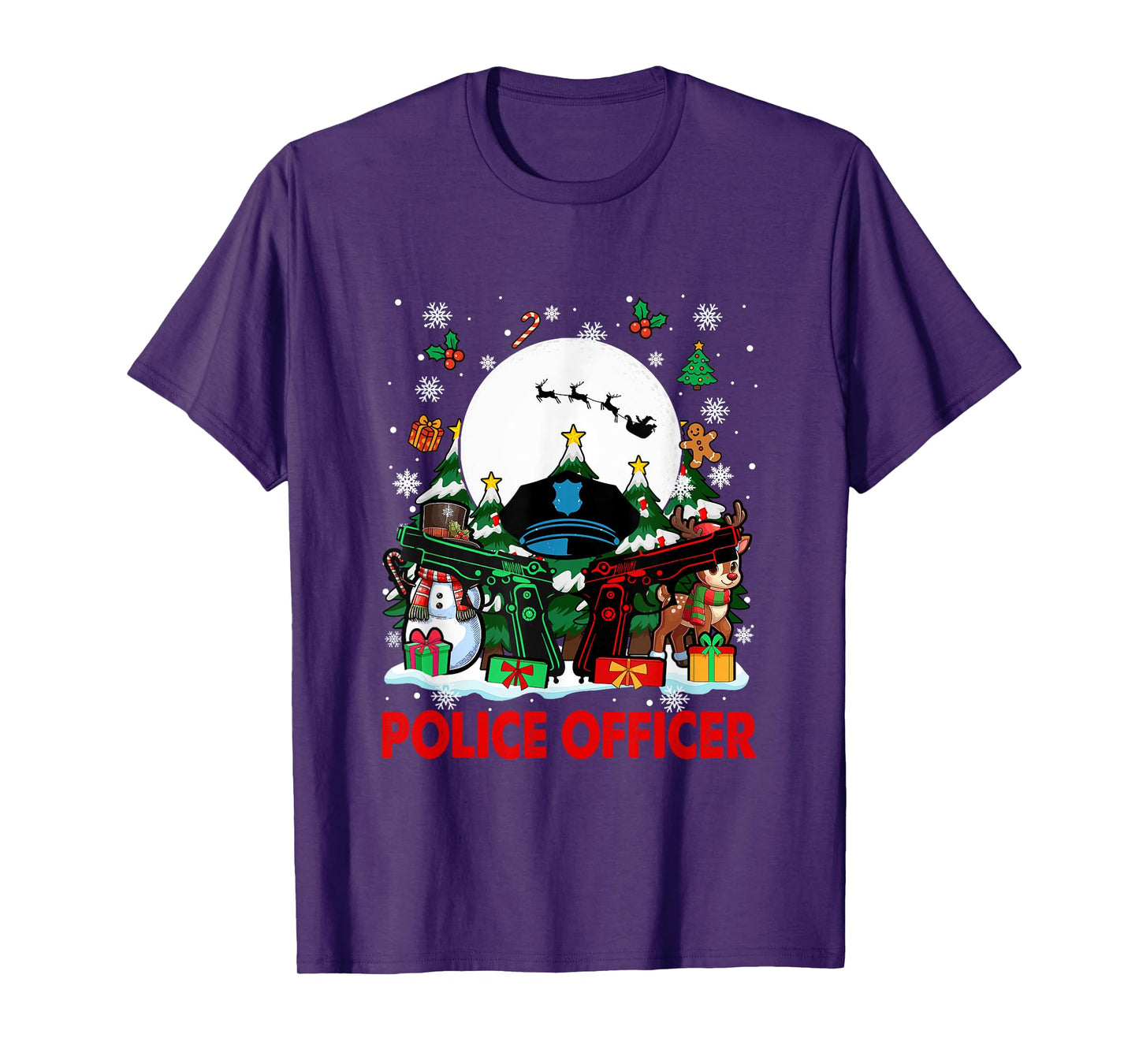 Police Officer Job Tools Santa Snowmen Reindeer Christmas T-Shirt
