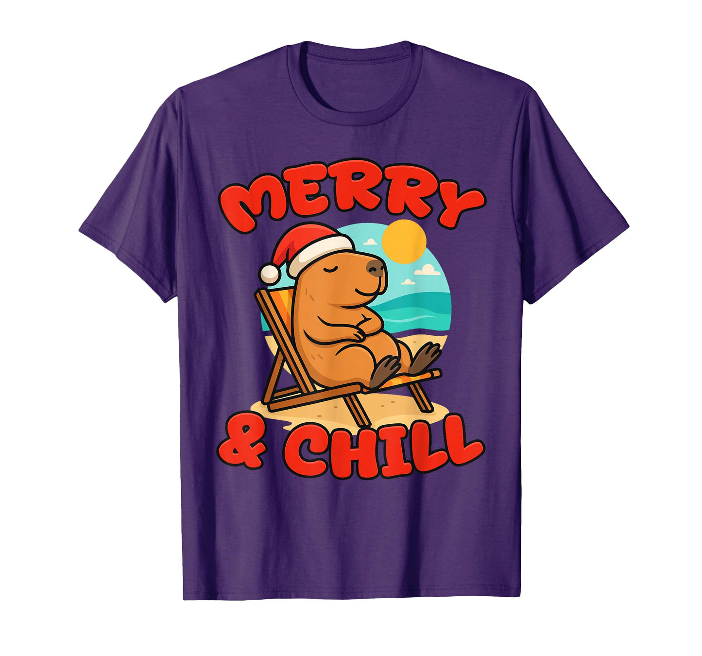 Merry and Chill Capybara | Funny Cute Capybara Santa Gifts T-Shirt