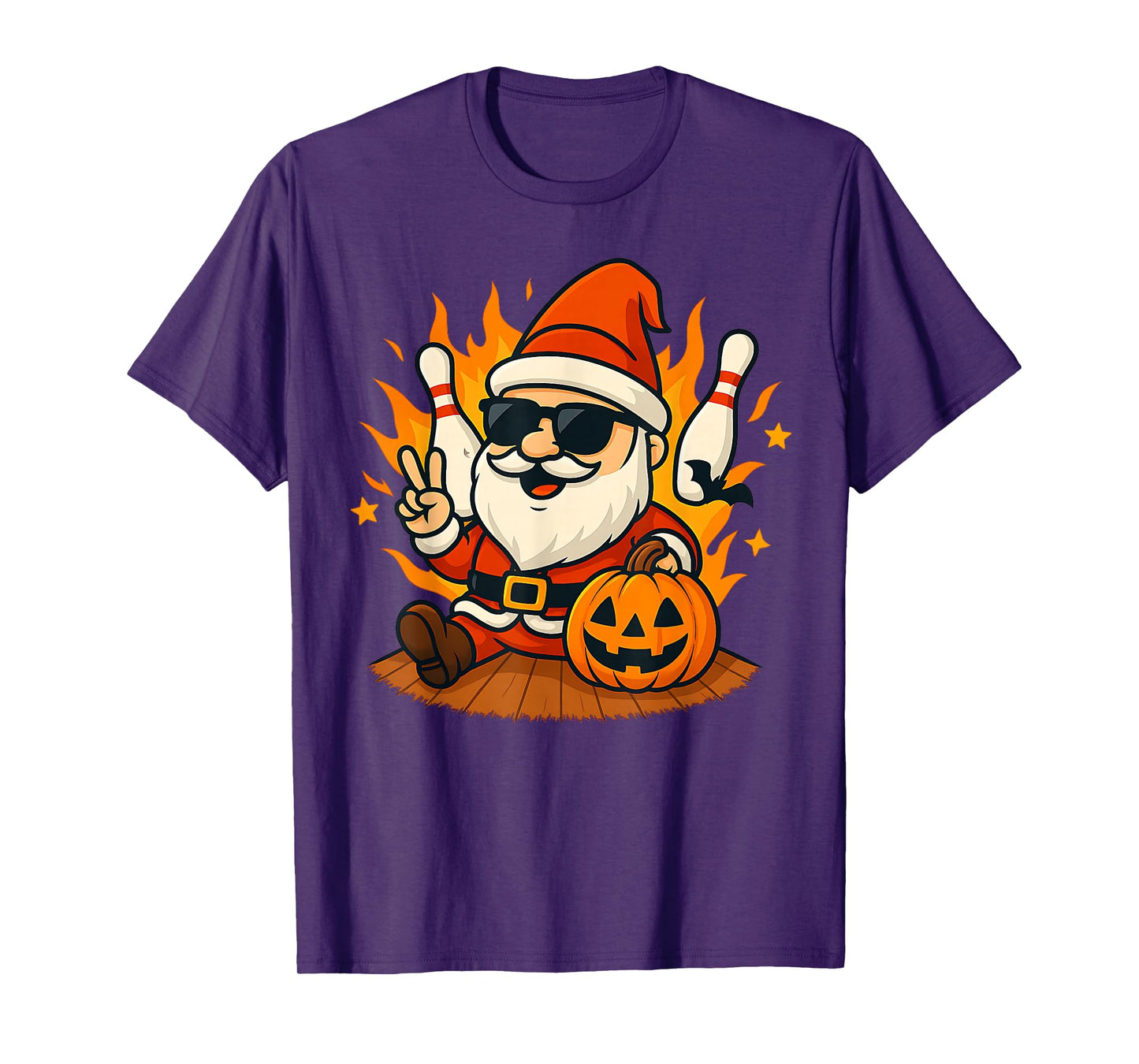 Cute Santa Claus Halloween Pumpkin Playing Bowling Men Women T-Shirt