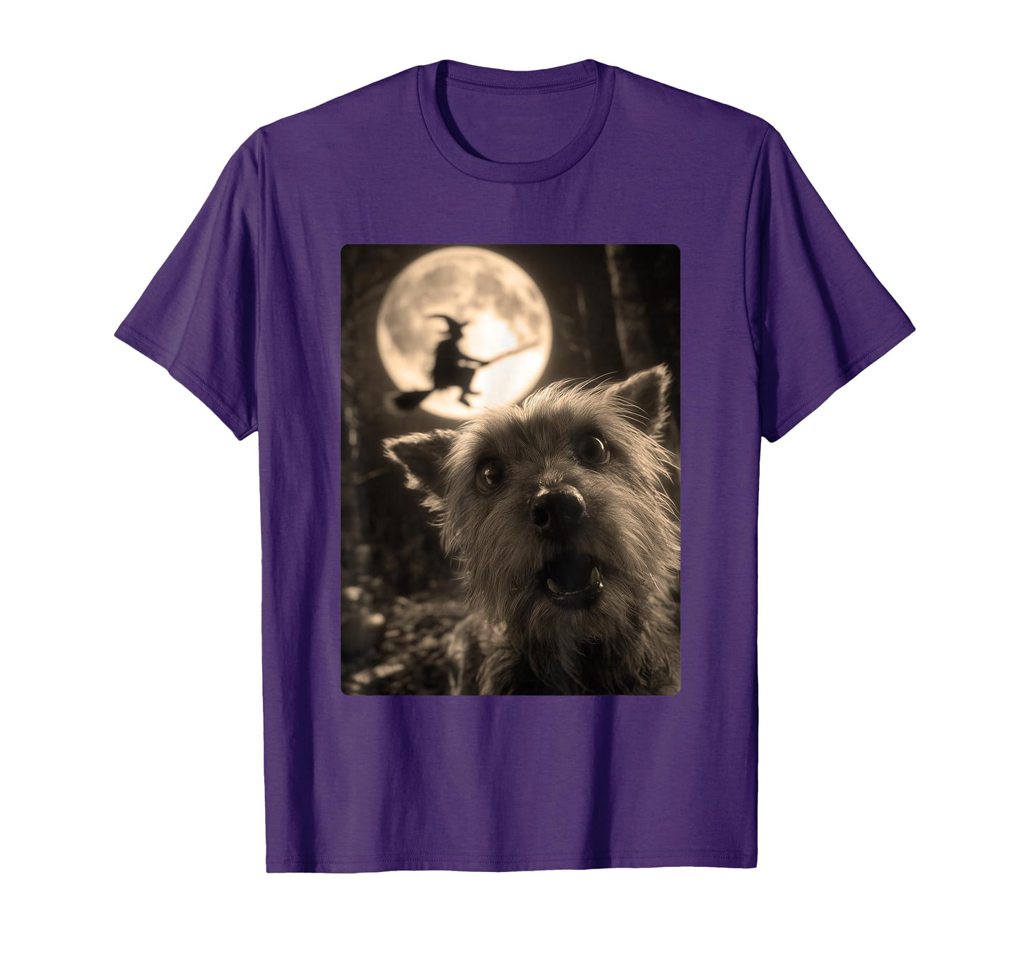 Funny Yorkshire Terrier Selfie Moon Flying Witch Halloween T-Shirt