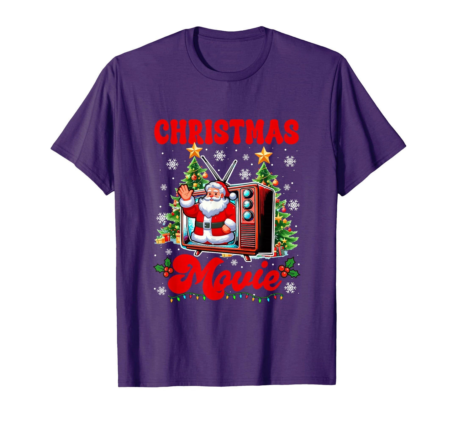 Christmas Movie Santa On Television Colorful Xmas Tree Lover T-Shirt