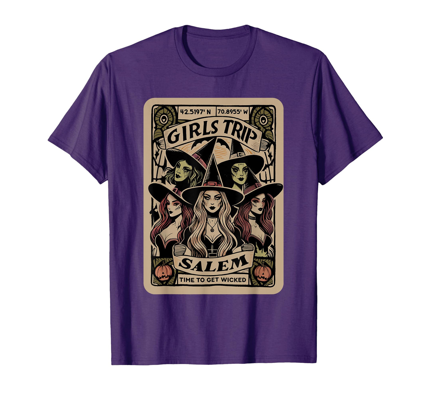 Girls Trip to Salem Time To Get Wicked Tarot Card Halloween T-Shirt