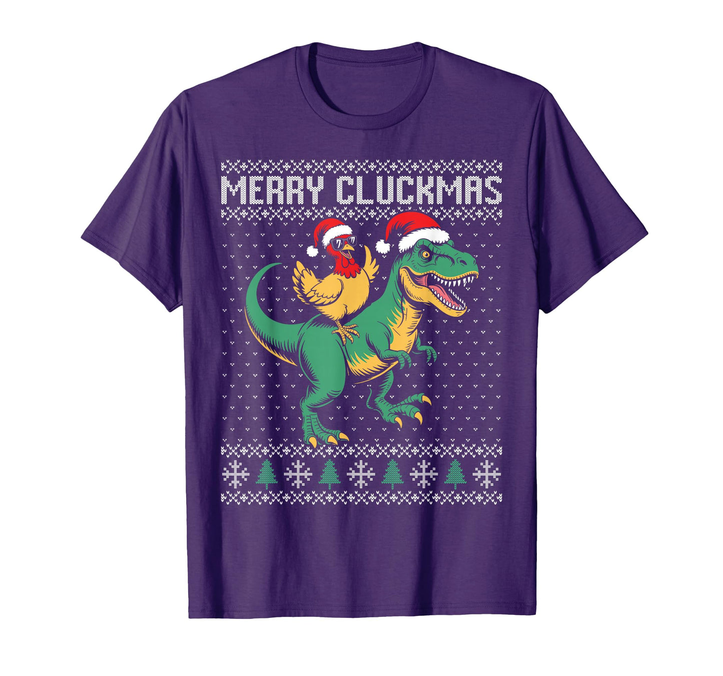 Merry Cluckmas Christmas Chicken Riding Dinosaur t rex T-Shirt