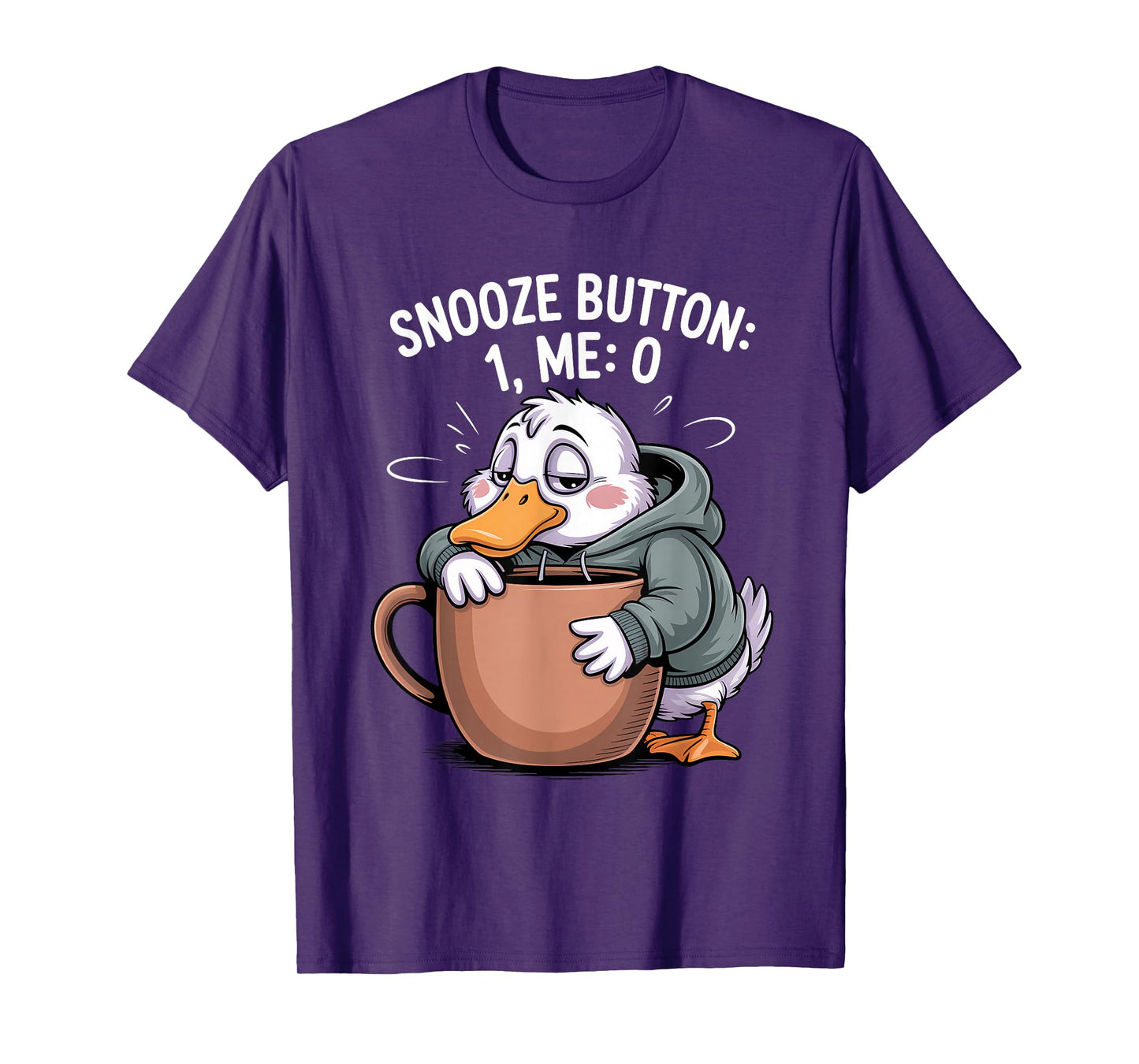 Snooze Button 1 Me: 0 Funny Coffee Sleepy Duck Sarcastic T-Shirt