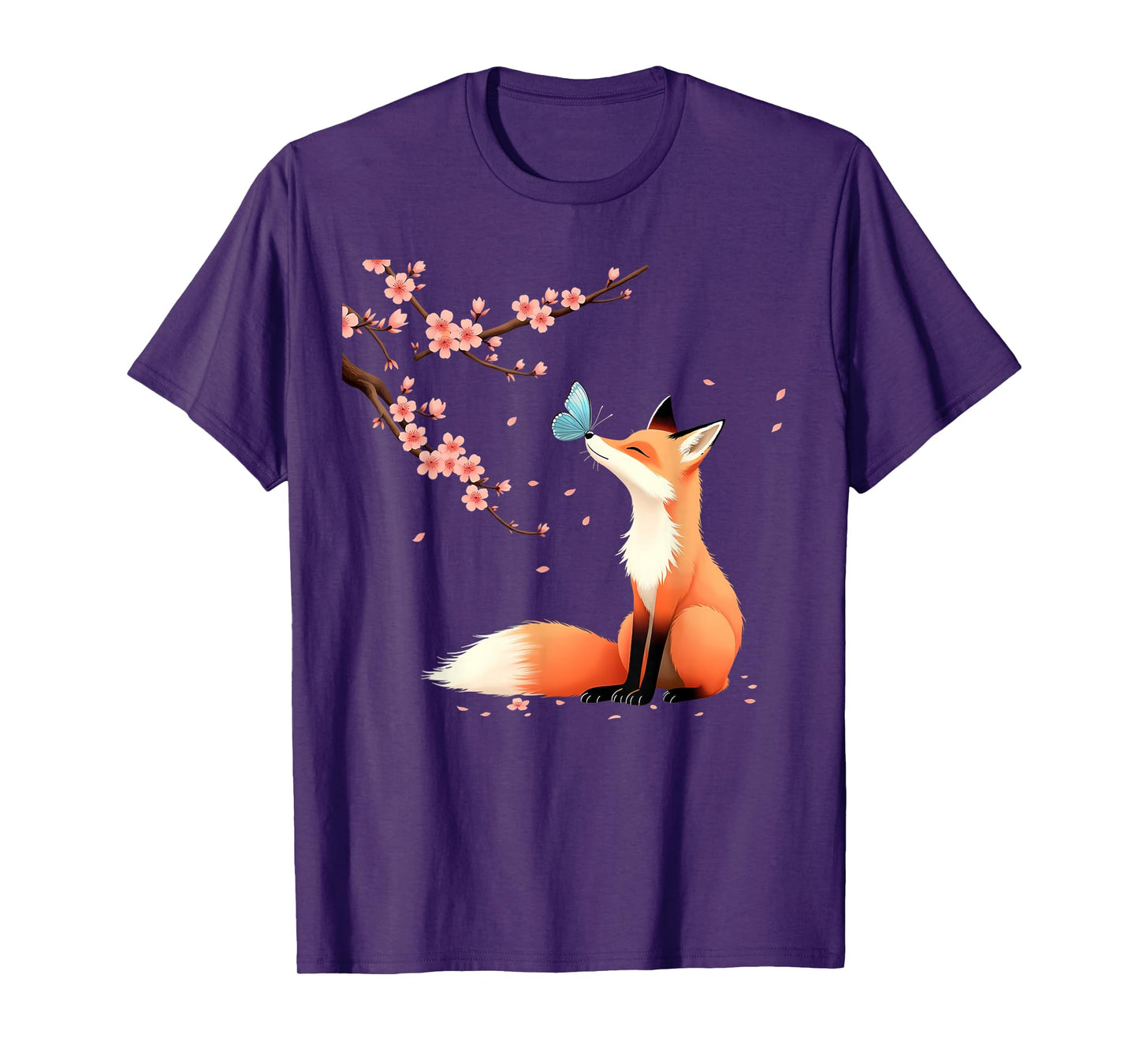 Fox Japanese Cherry Blossom sakura tree kawaii girls women T-Shirt