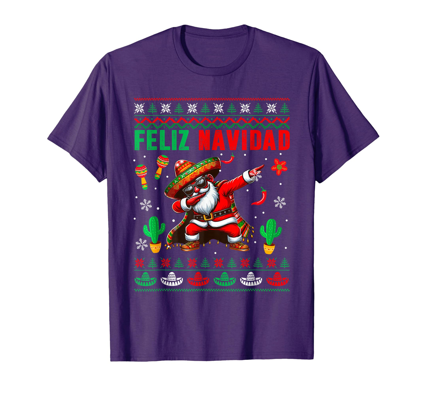 Feliz Navidad Xmas Sweater Santa Sombrero Dabbing Mexican T-Shirt