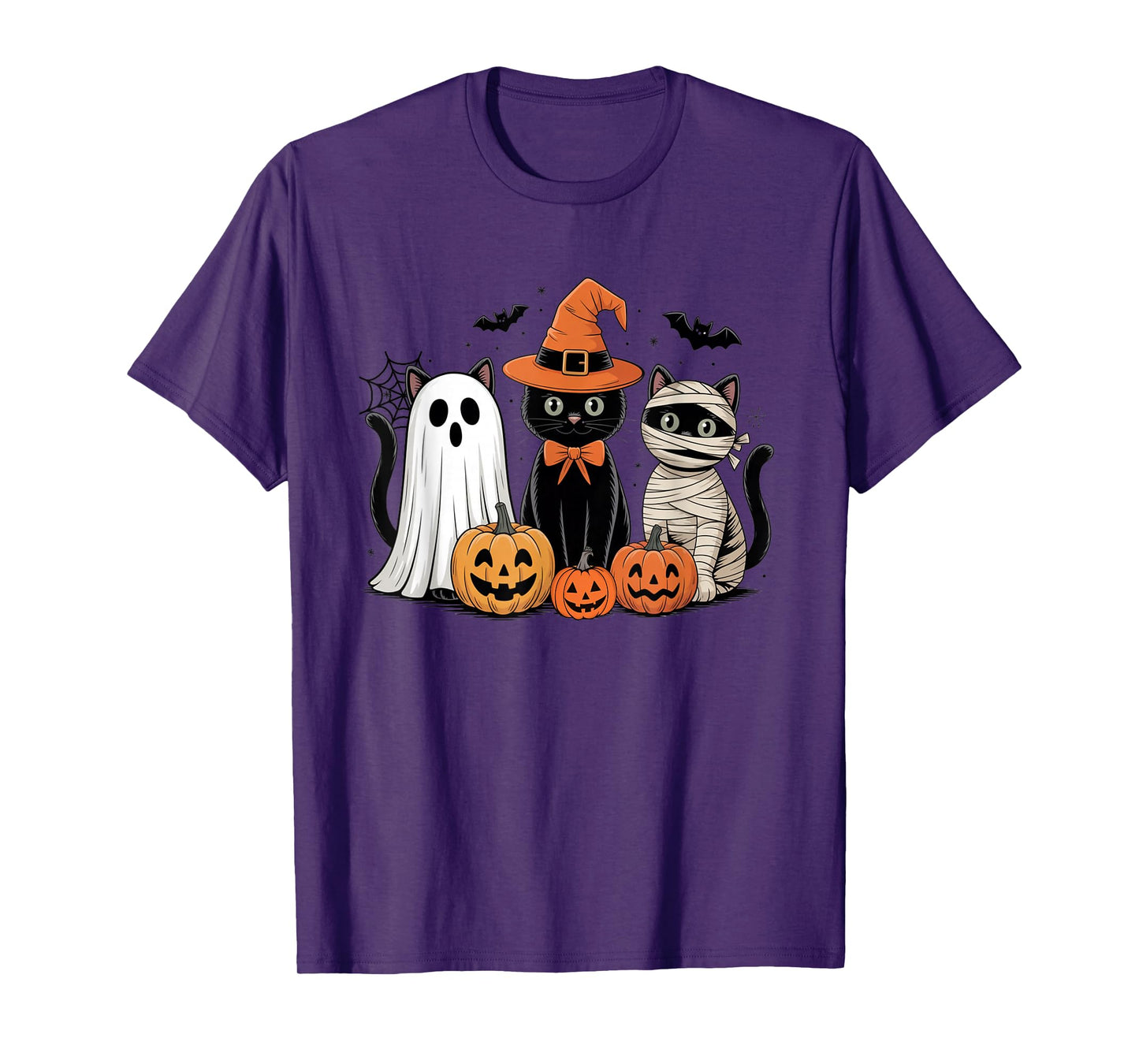 Retro Black Cat Witch Scary Halloween Pumpkin Women Men Kids T-Shirt