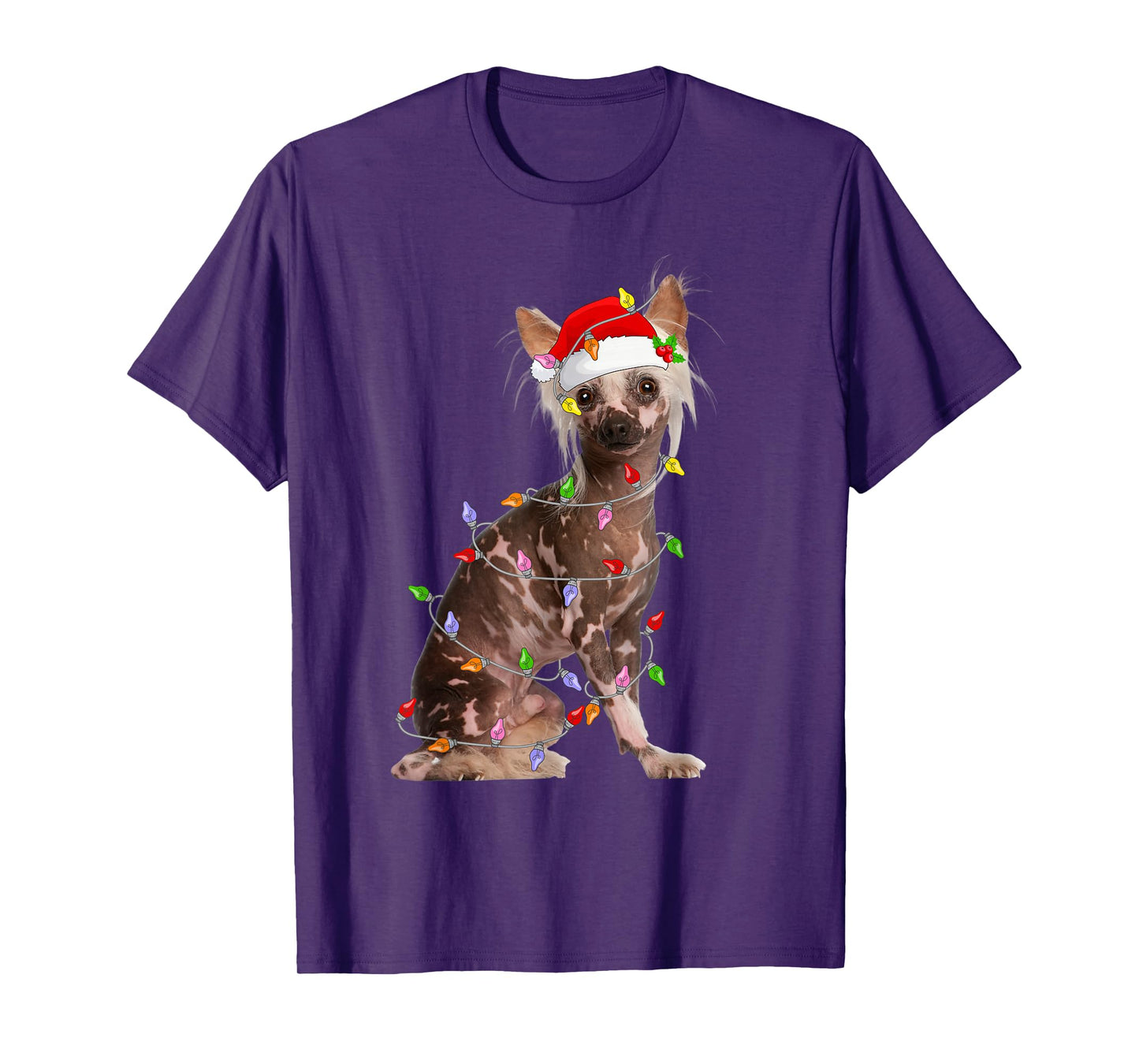 Chinese Crested Christmas Lights Santa Funny Pet Dog Xmas T-Shirt