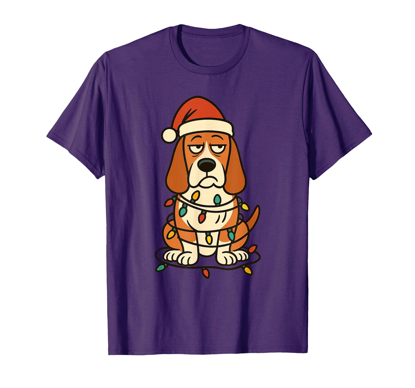 Christmas Basset Hound with Santa Claus hat, Cute T-Shirt