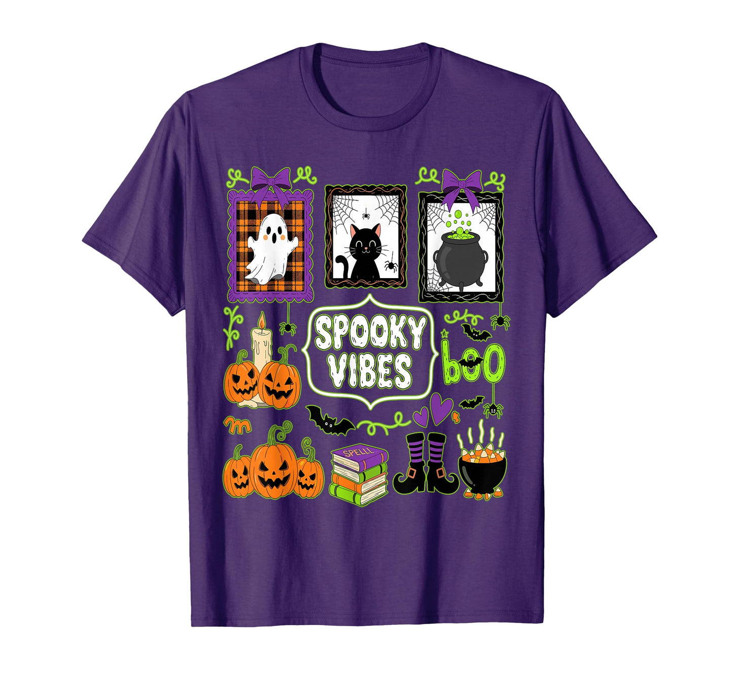 Spooky Vibes Halloween Coquette Jack O'Lantern Boo Crew T-Shirt