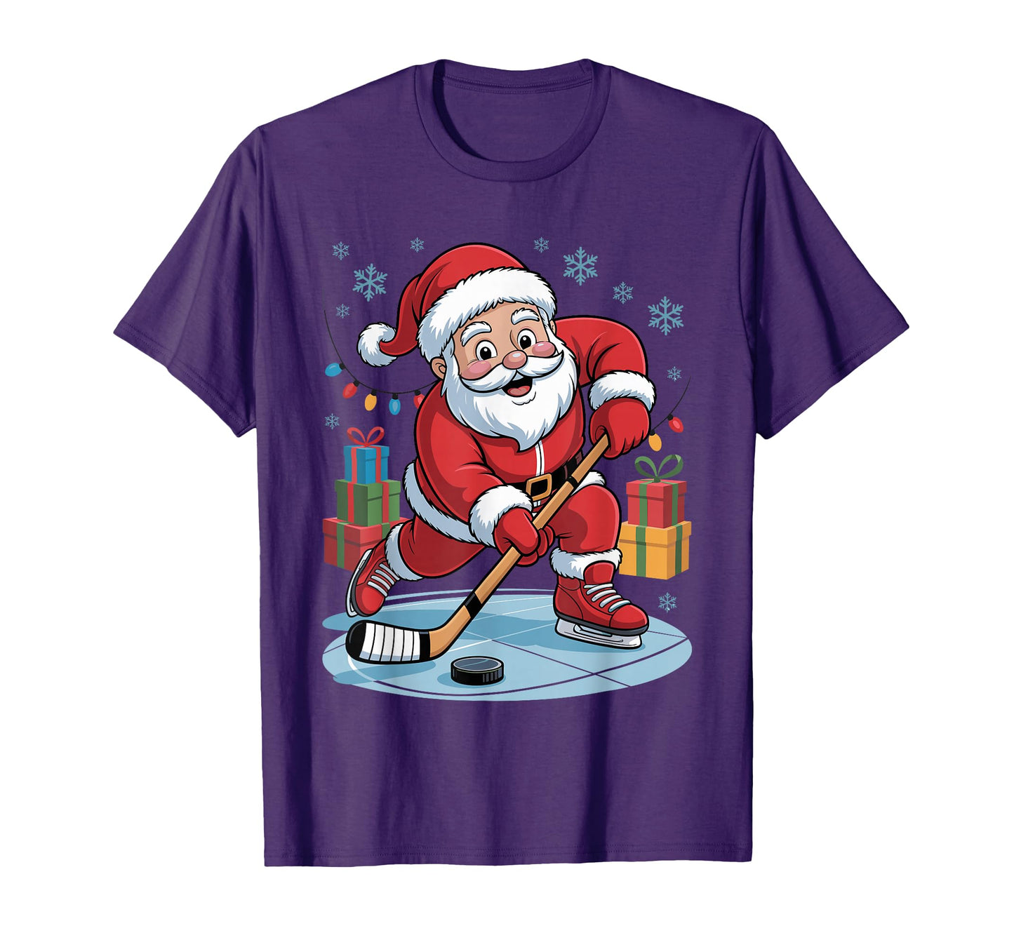 Funny Santa Playing Hockey Holiday Christmas Xmas Pajama T-Shirt