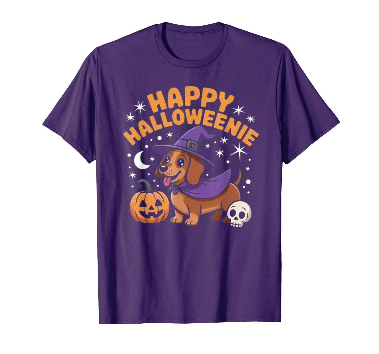 Dachshund Weiner Dog Witch Happy Halloweenie T-Shirt