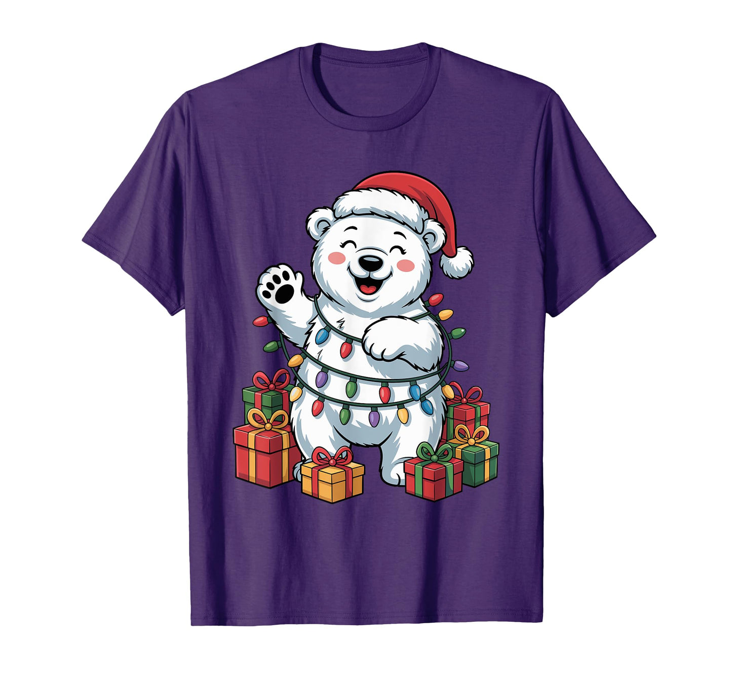Polar Bear Santa Hat Animals Lovers Ugly Christmas Pajamas T-Shirt