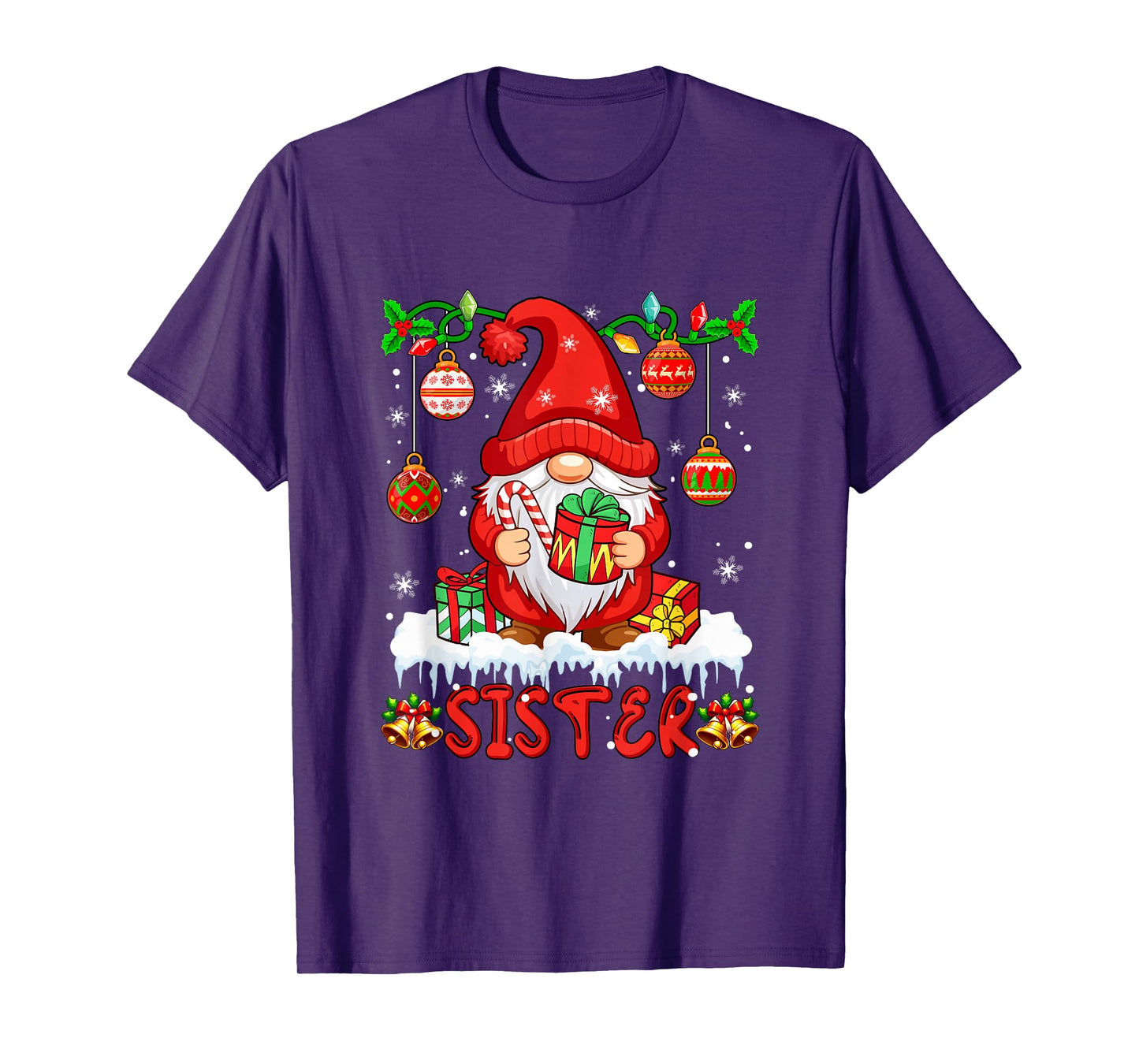 Sister Christmas Gnome Colorful Lights Matching Family Group T-Shirt