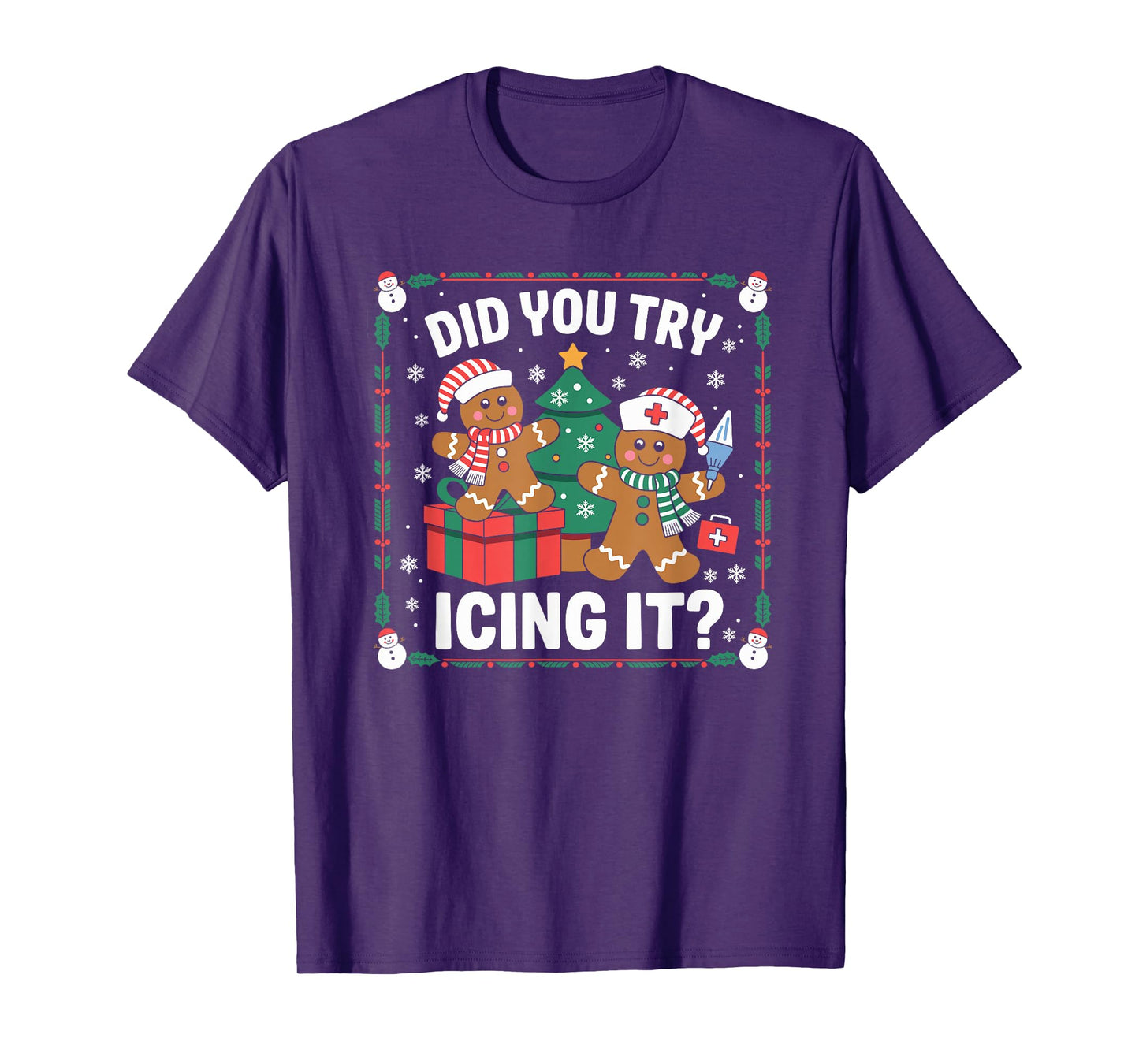 Did You Try Icing It Retro Christmas Gingerbread Nurse Squad T-Shirt