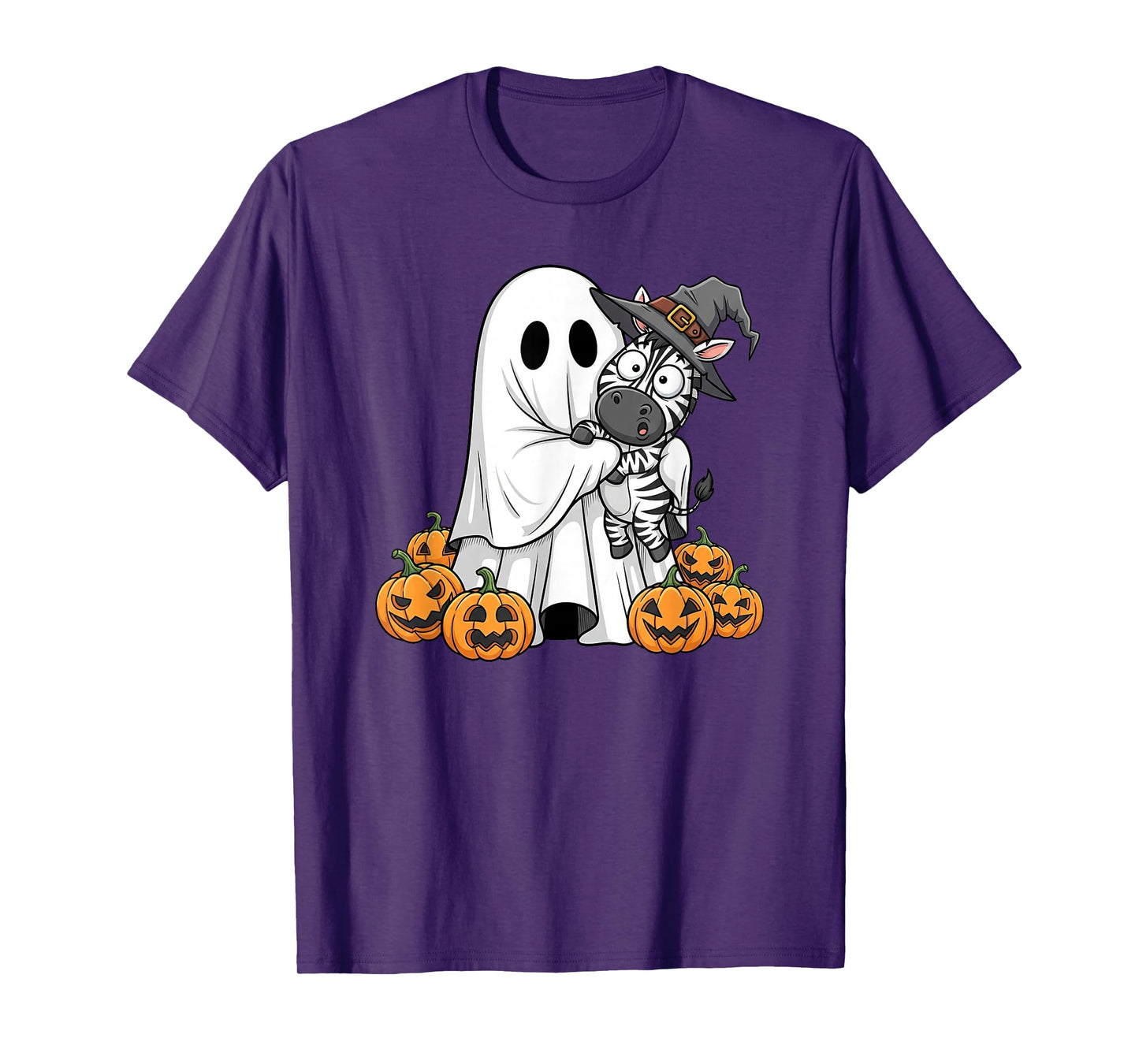 Funny Ghost Zebra Pumpkin Halloween Kids Mens Womens T-Shirt