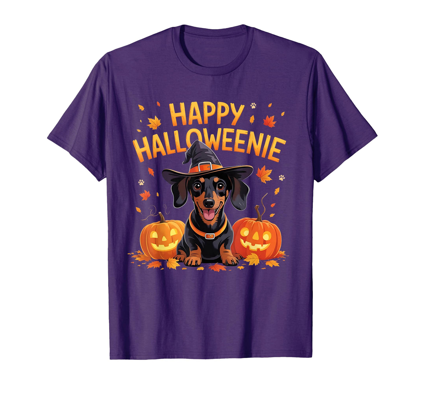 Dachshund Happy Halloweine and Pumpkins Fall Fun T-Shirt
