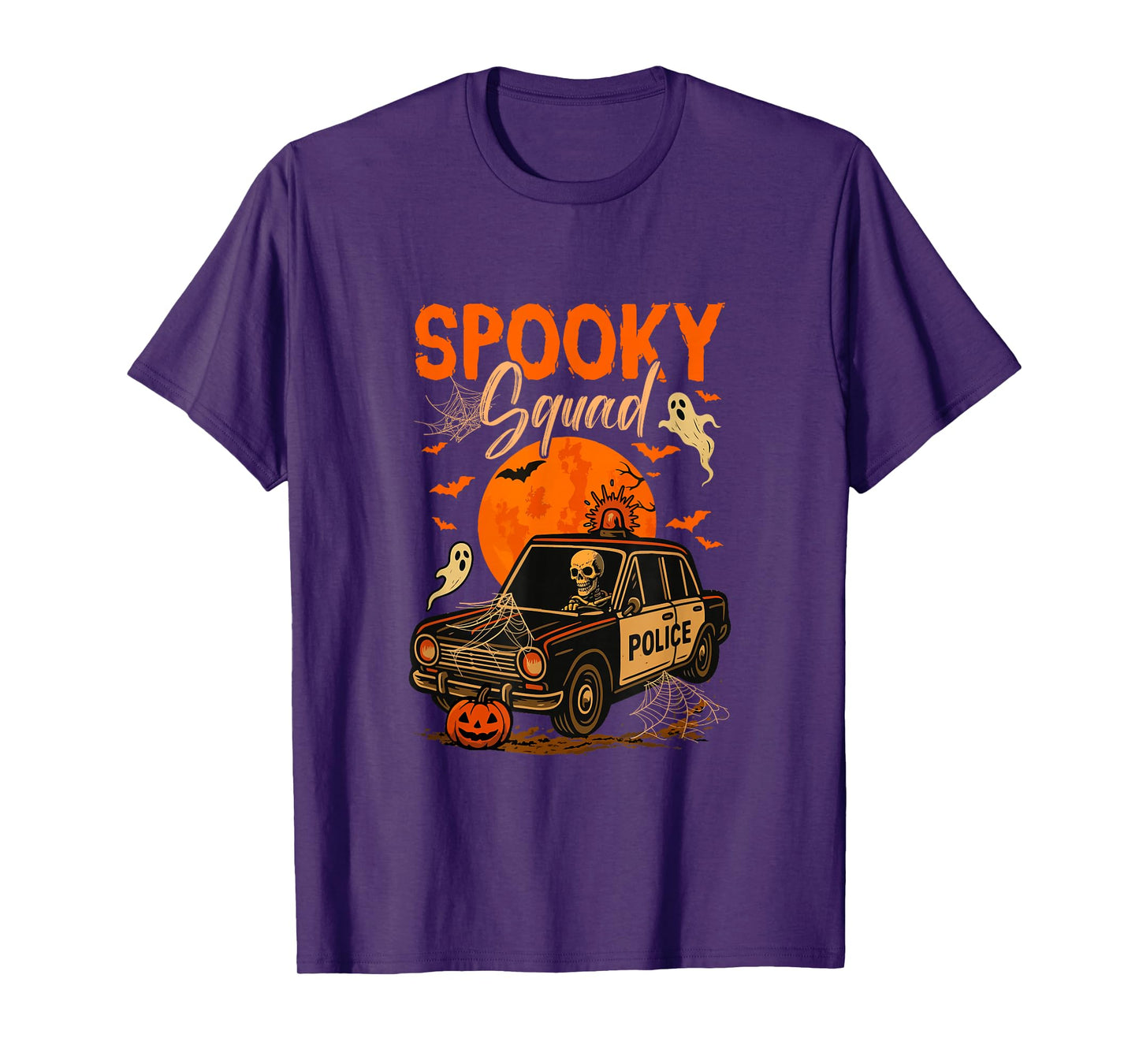 Spooky Halloween Squad Skeleton Driving Police Car Driver T-Shirt
