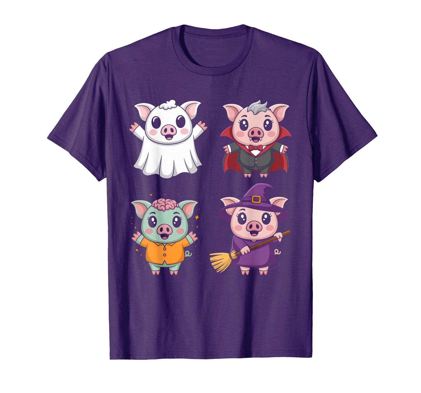 Pig Spooky Witch Boo Zombie Cute Pig Halloween Boys & Girls T-Shirt