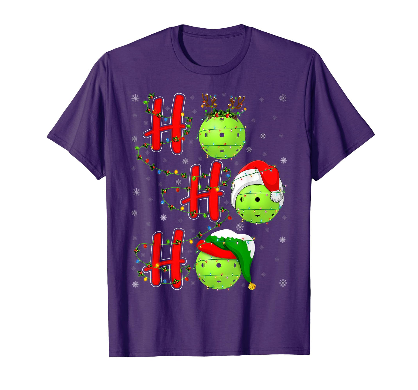 Ho Ho Ho Funny Santa Pickleball Christmas Lights T-Shirt