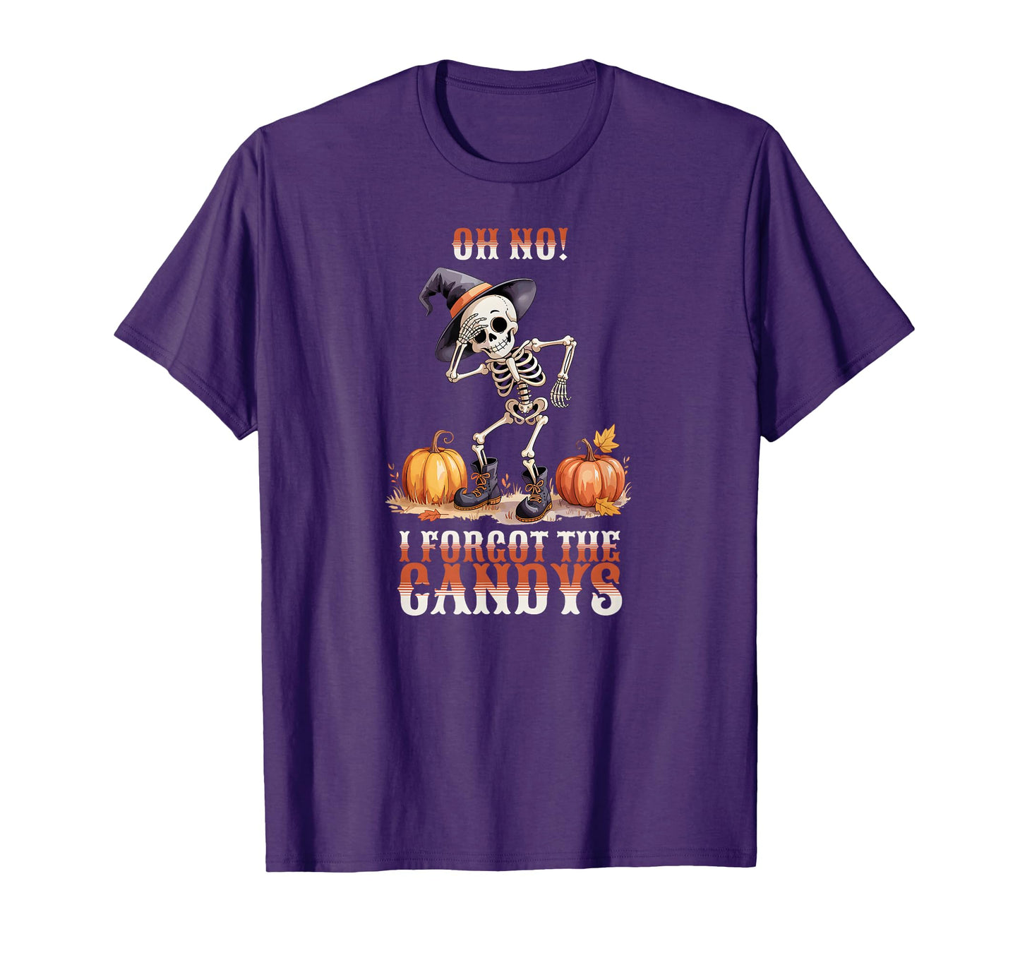 Halloween Skeleton with Witch Hat Pumpkin Watercolour Design Saying T-Shirt