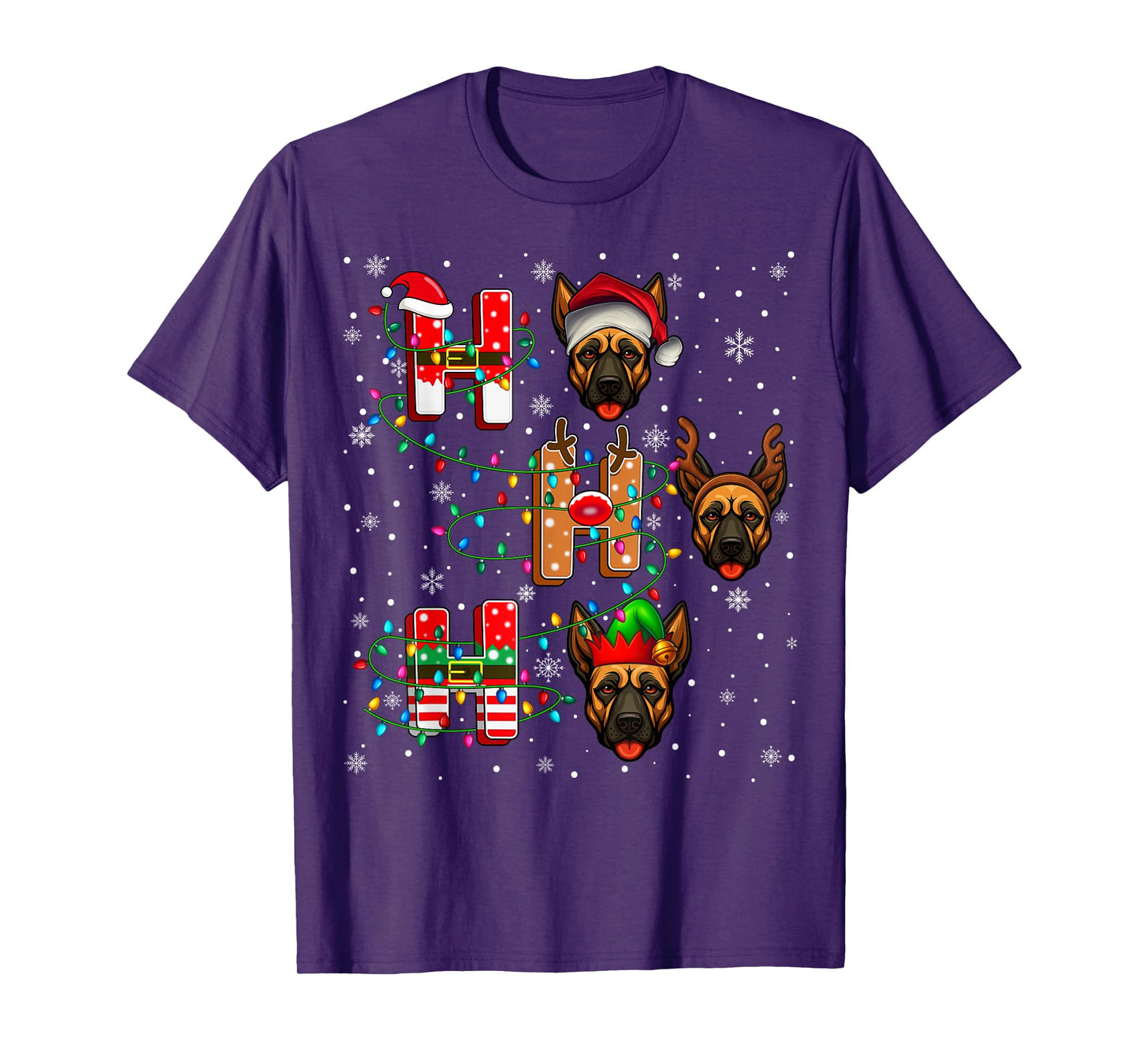 Ho Ho Ho Santa Reindeer Hat Elf Belgian Malinois Dog Xmas T-Shirt