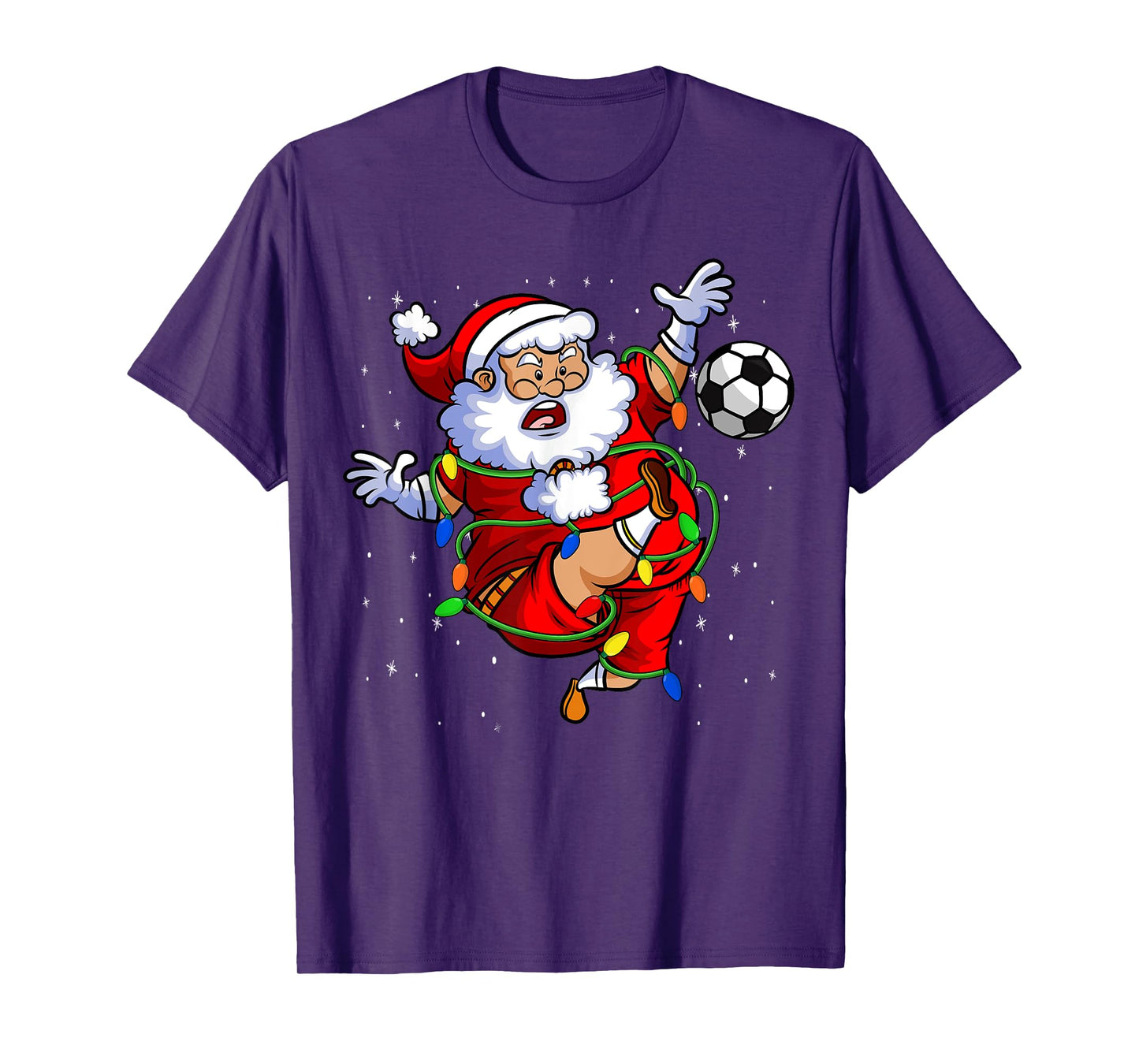 Santa Soccer Ball Funny Kids Soccer Player Christmas Lights T-Shirt
