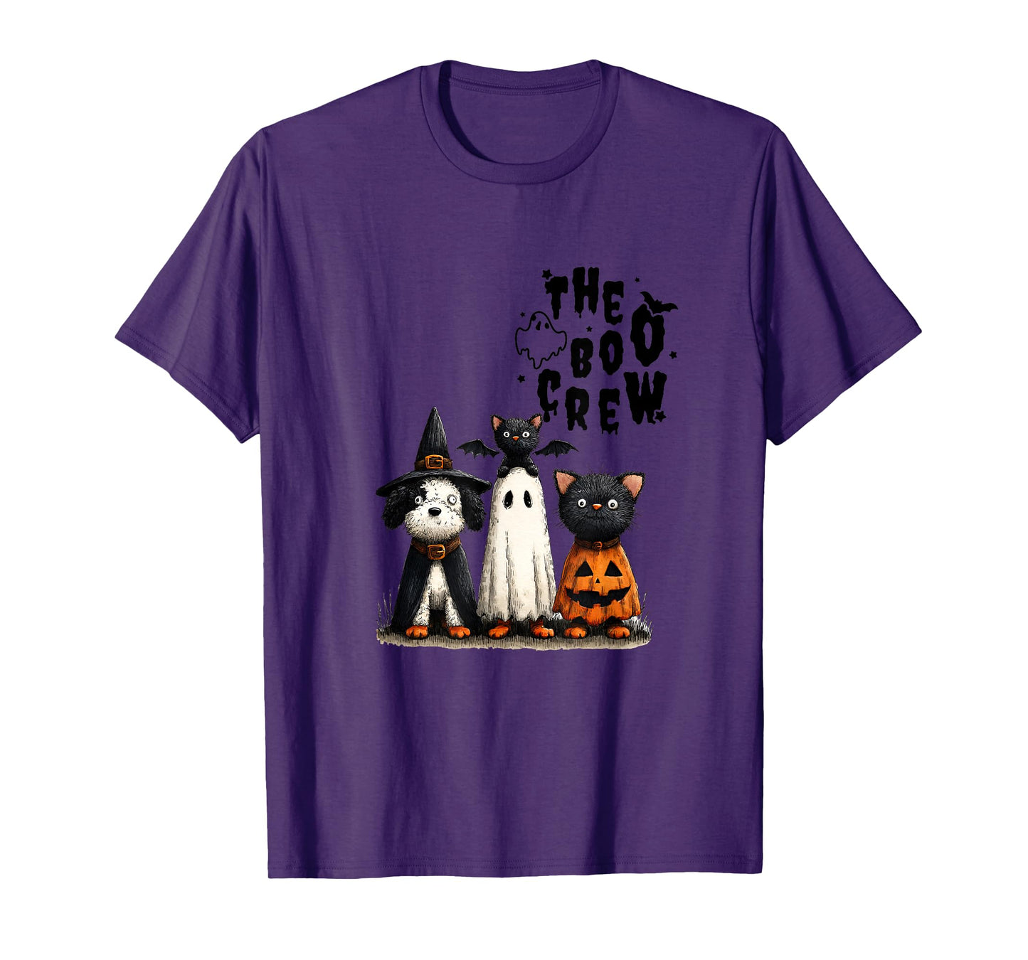 Whimsical Halloween Cat and Dog in Costume Design T-Shirt