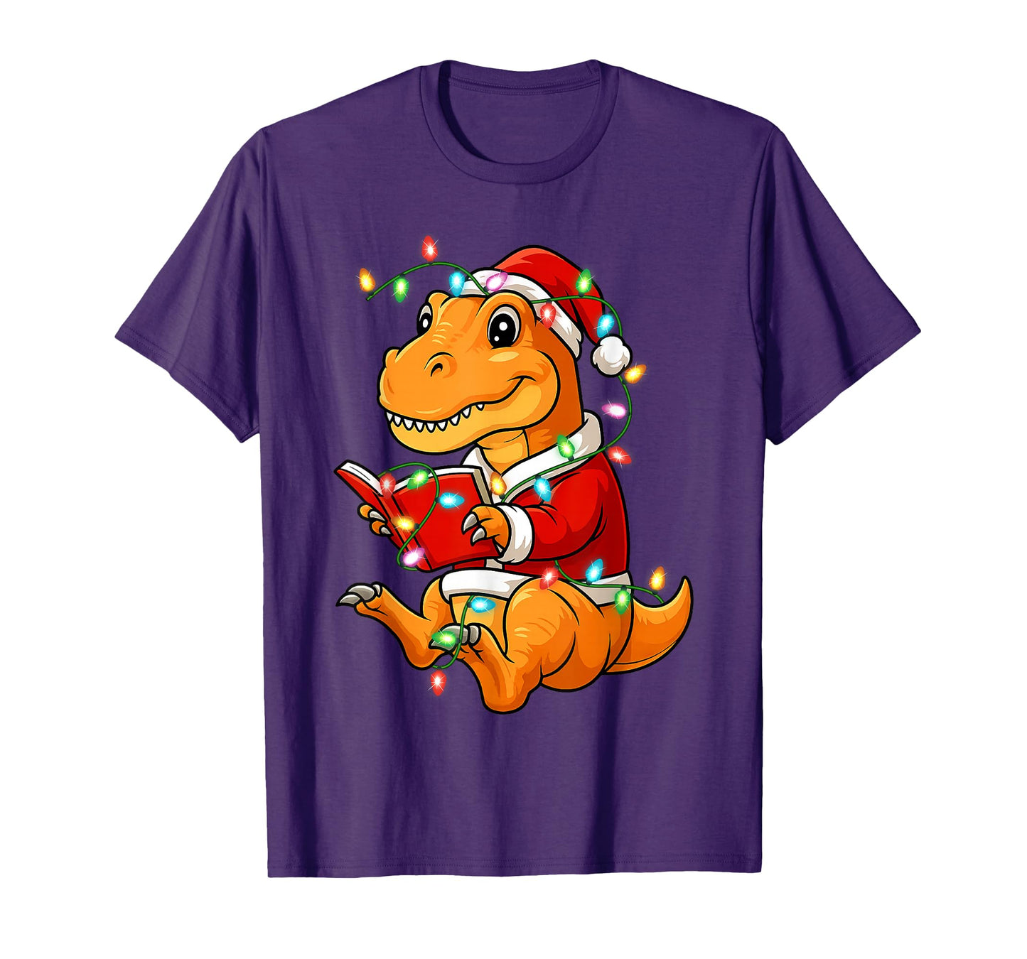 Dinosaur Reading Books Christmas T-Rex Tree Women Teachers T-Shirt