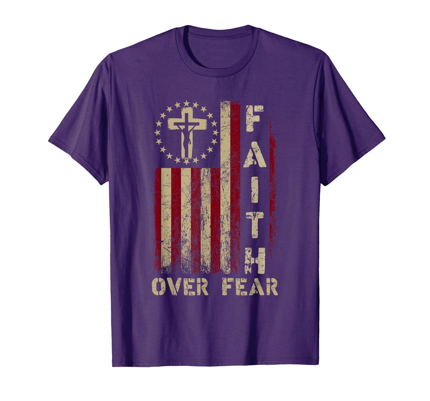 Faith Over Fears Cool Christian Cross USA Flag for Men Women T-Shirt