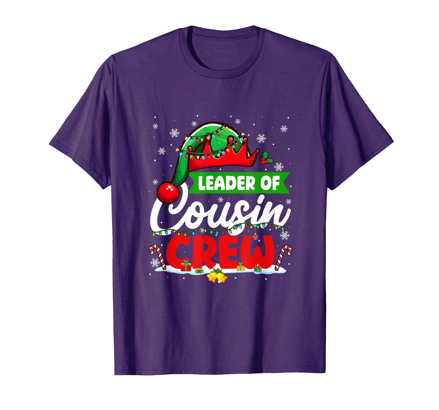Leader of Cousin Crew Christmas Costume Elf Colorful Lights T-Shirt