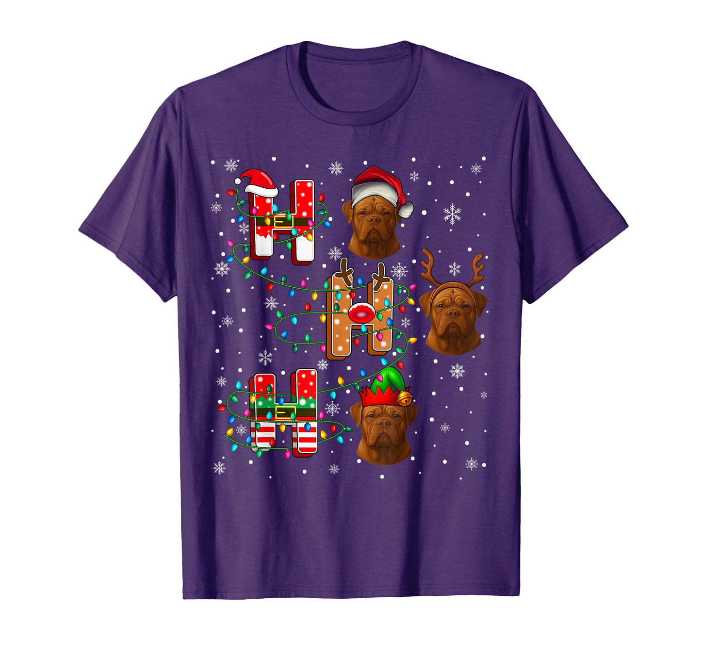 Ho Ho Ho Santa Reindeer Hat Elf Dogue De Bordeaux Dog Xmas T-Shirt