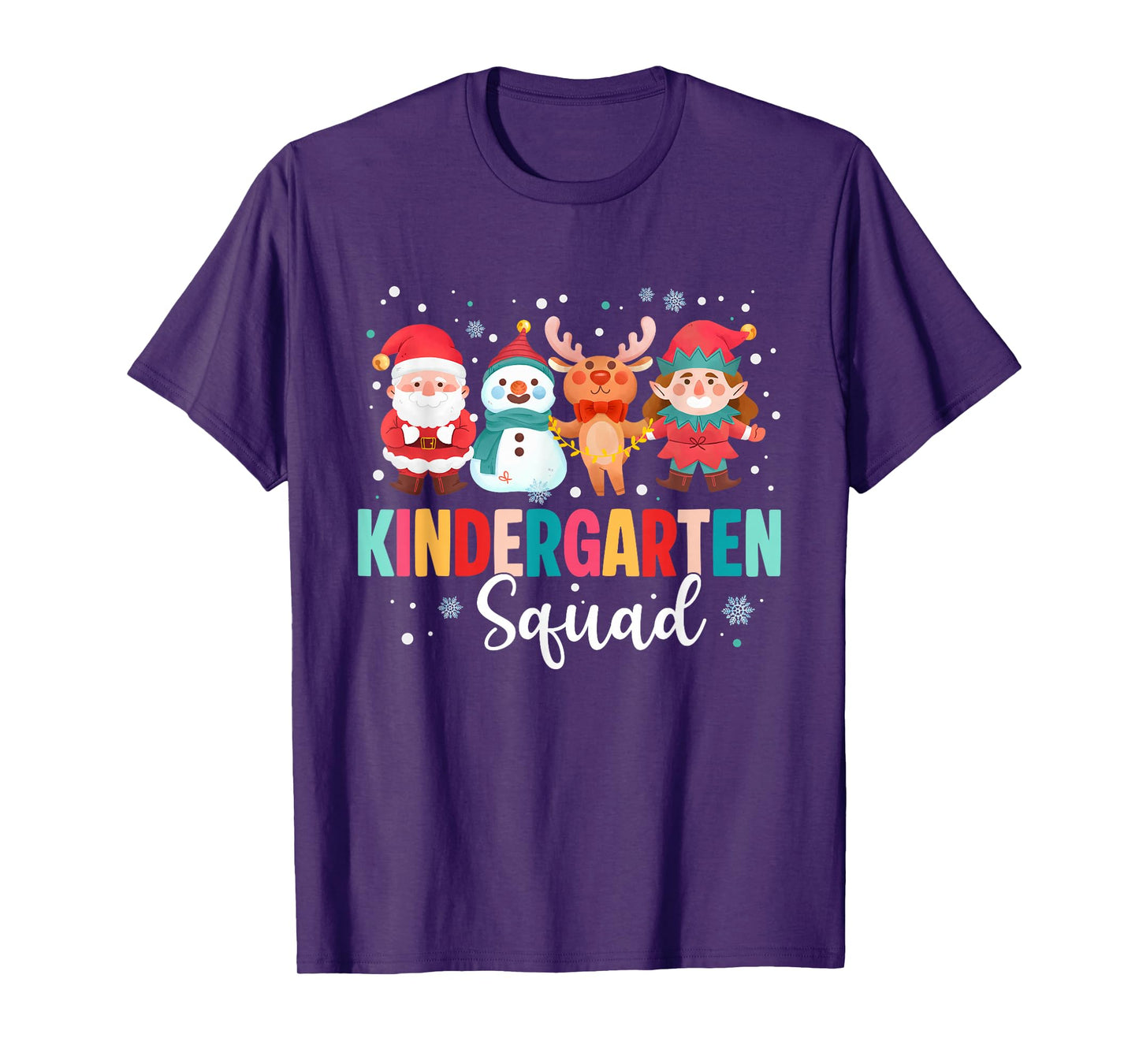 Kindergarten Squad Christmas Teacher Santa Reindeer Snowman T-Shirt