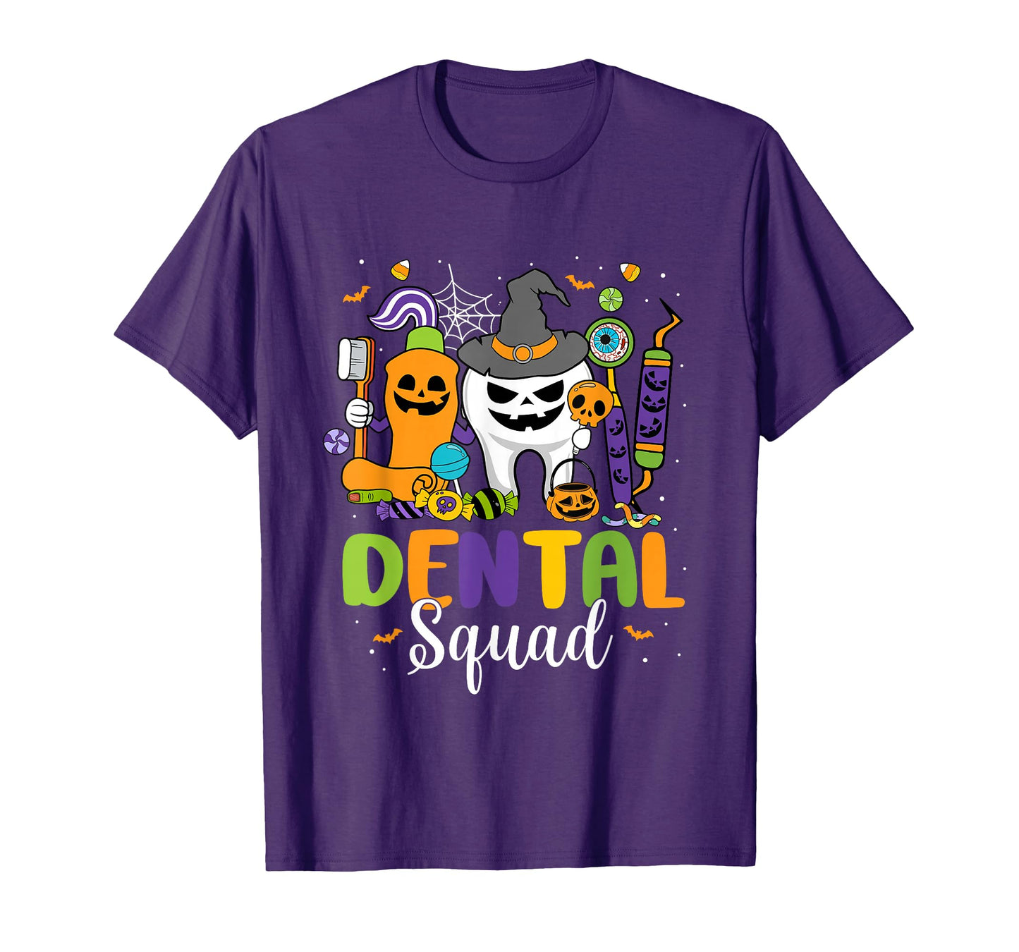 Dental Squad Tooth Pumpkin Witch Hat Halloween Costumes T-Shirt