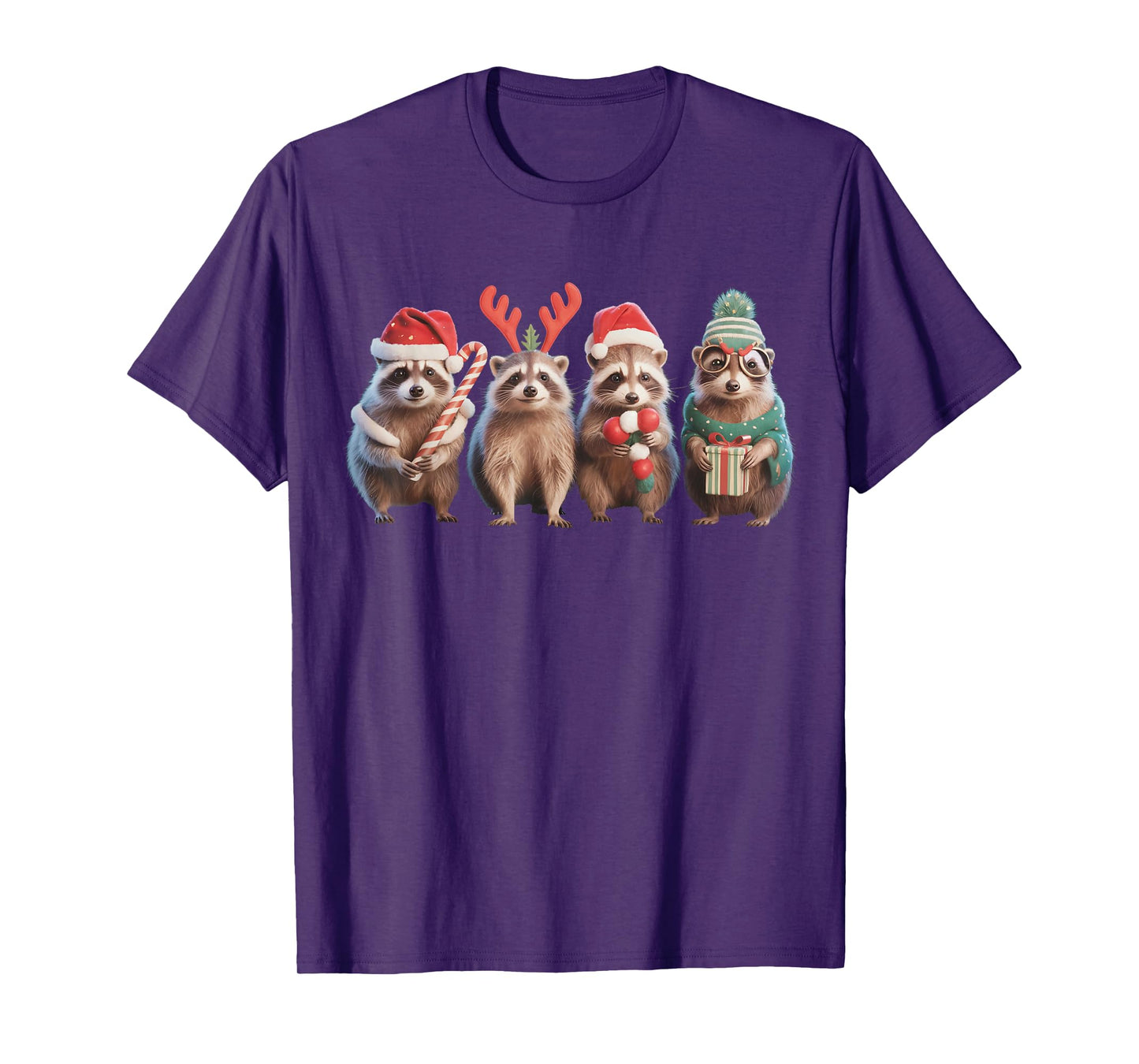 Santa Raccoon Christmas Lights Funny Raccoon Xmas Men Kids T-Shirt