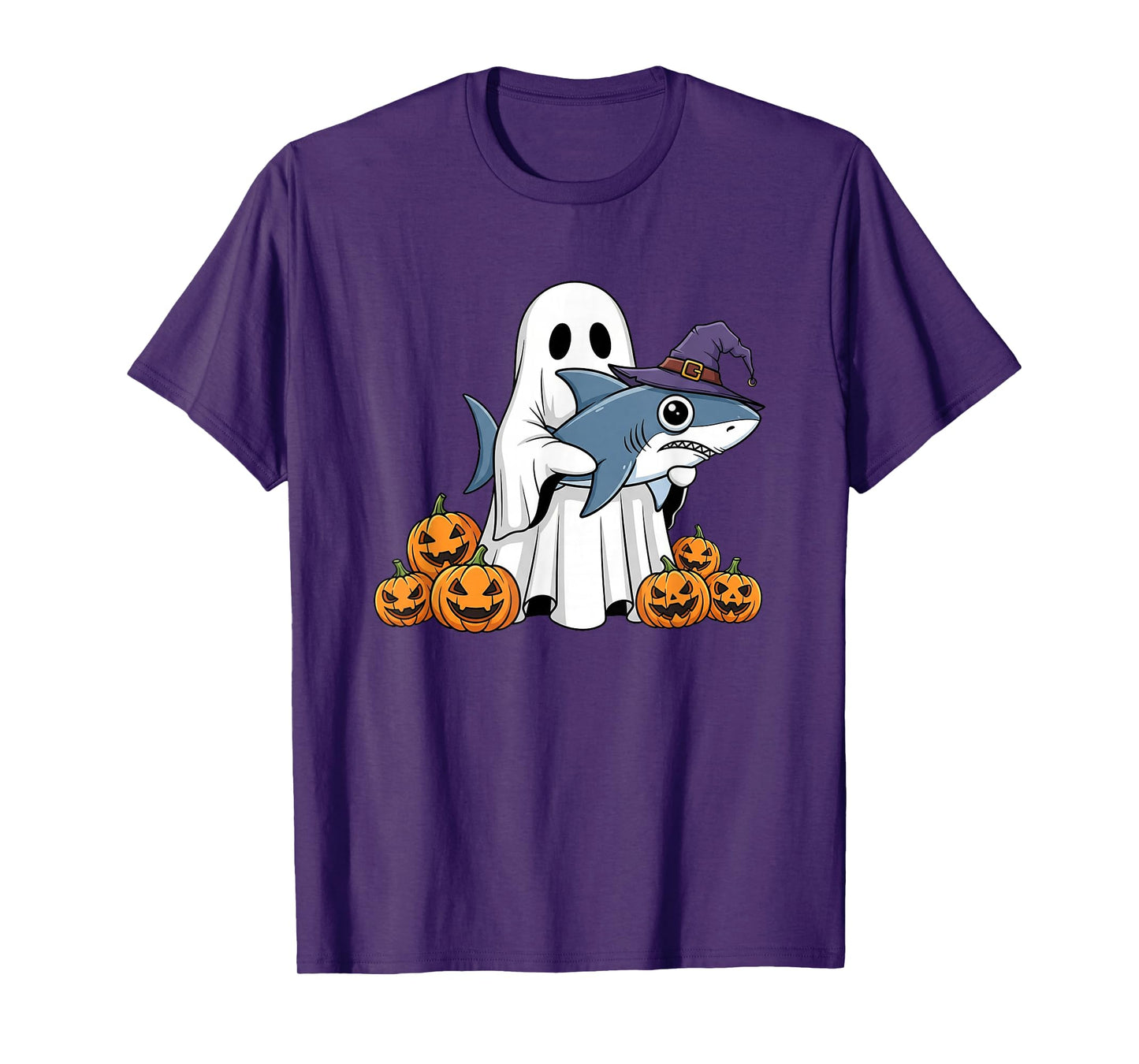 Funny Ghost Shark Pumpkin Halloween Kids Mens Womens T-Shirt
