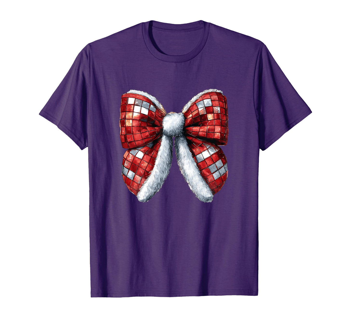 Womens Christmas Santa Disco Ball Coquette Bow Matching Girl Women T-Shirt