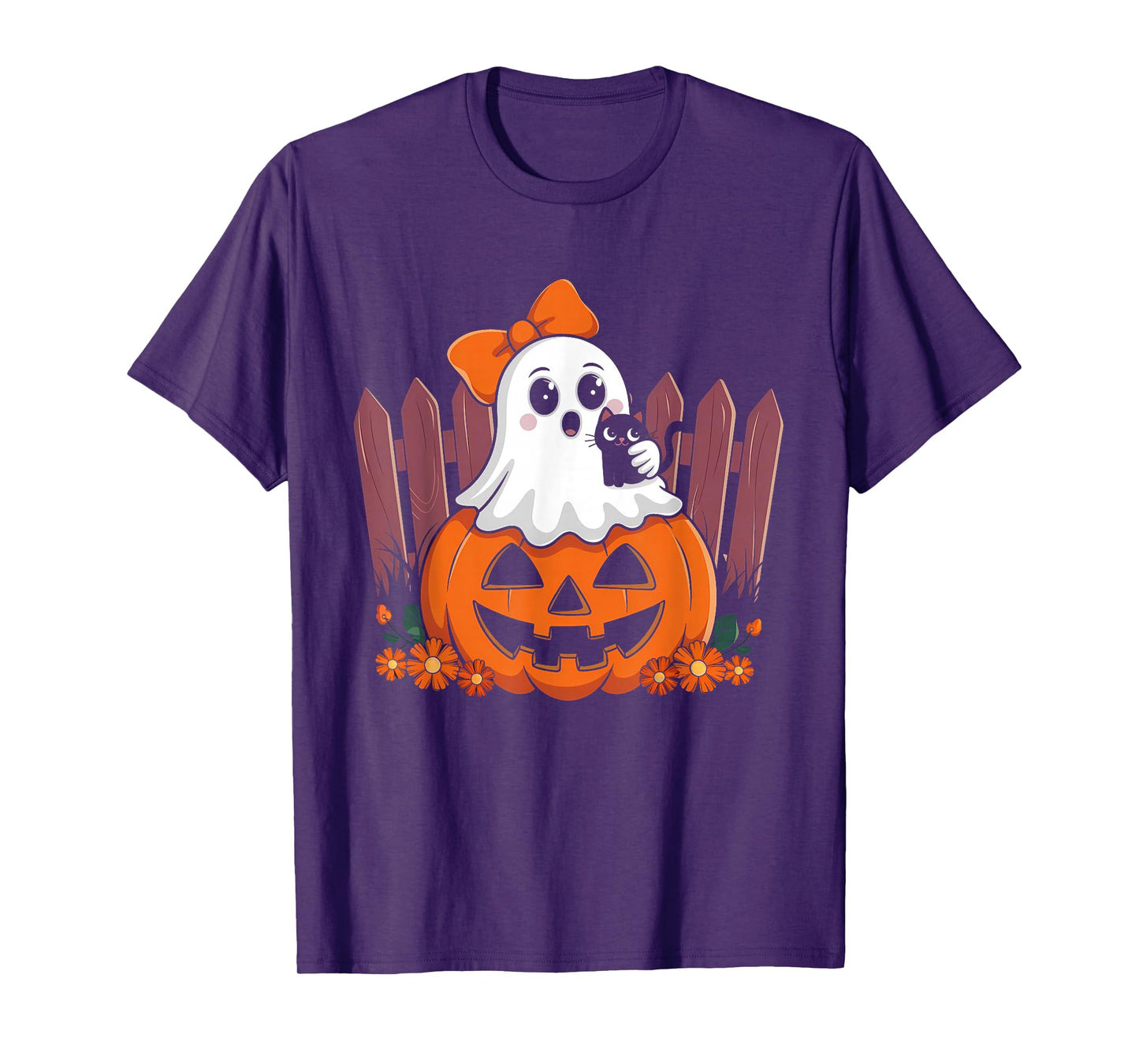 Fun Halloween Ghost Holding Black Cat Vintage T-Shirt