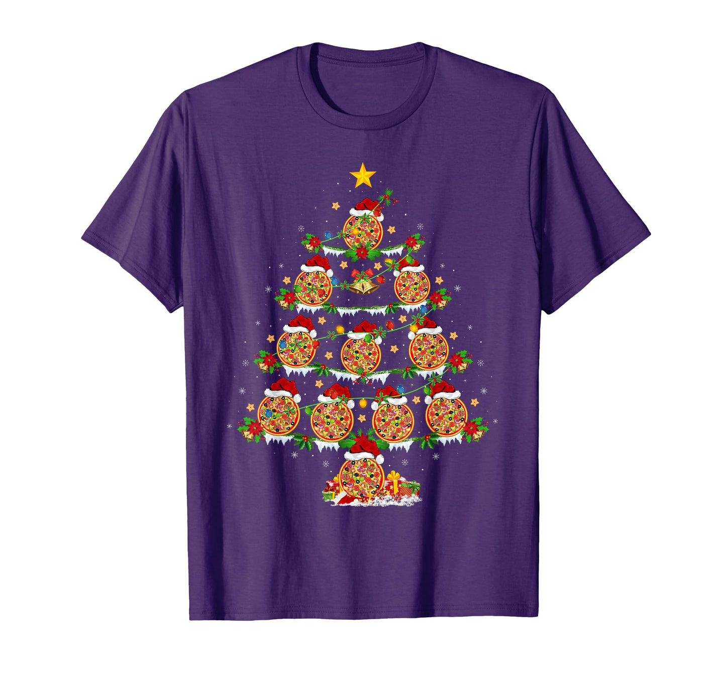 Pizza Christmas Tree Lights Funny Fast Food Pizza Lover Xmas T-Shirt