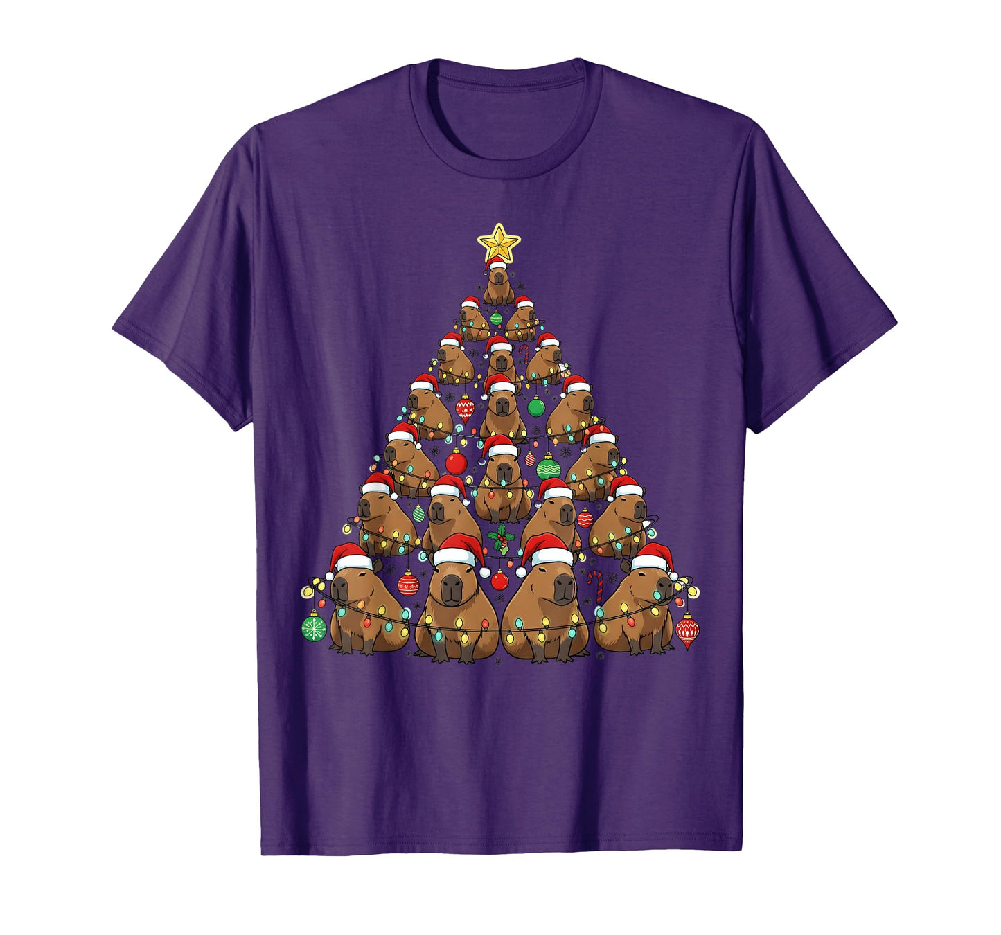 Santa Capybara Christmas Tree Lights Cute Xmas Boys Kids Men T-Shirt