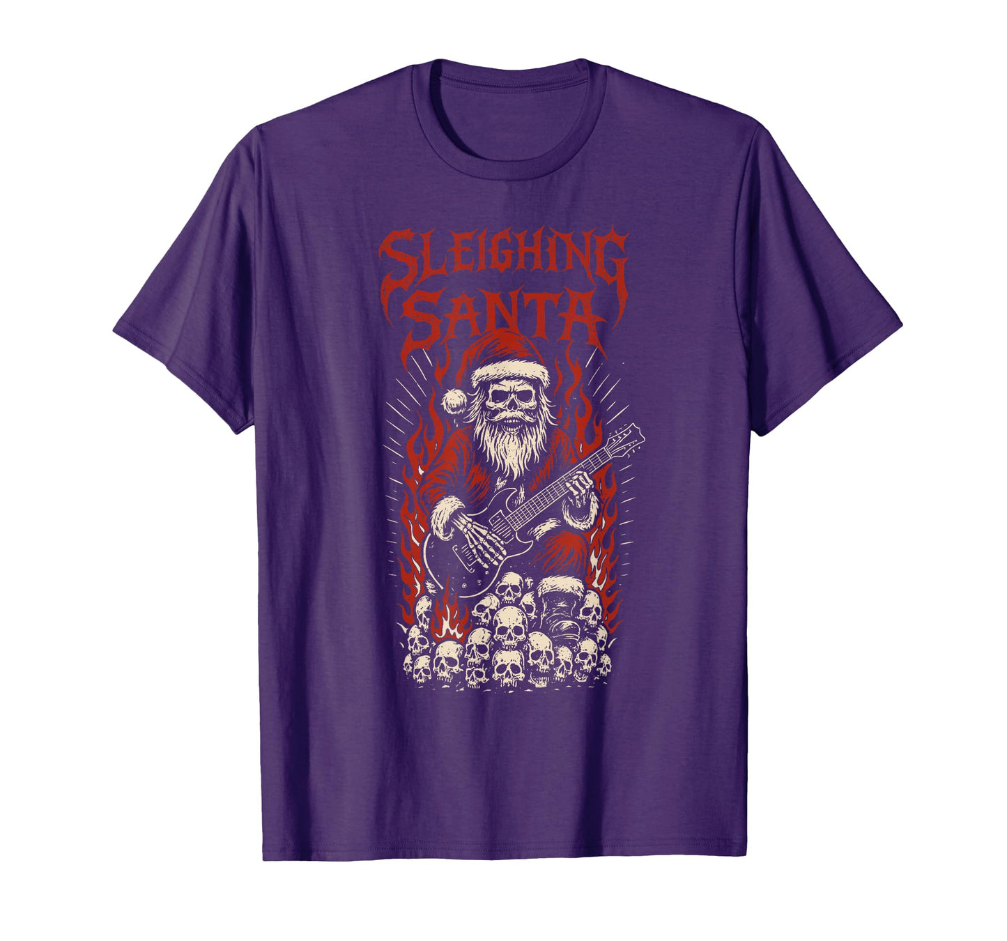 Sleighing Santa Guitarist Gothic Dark Christmas Rebel T-Shirt
