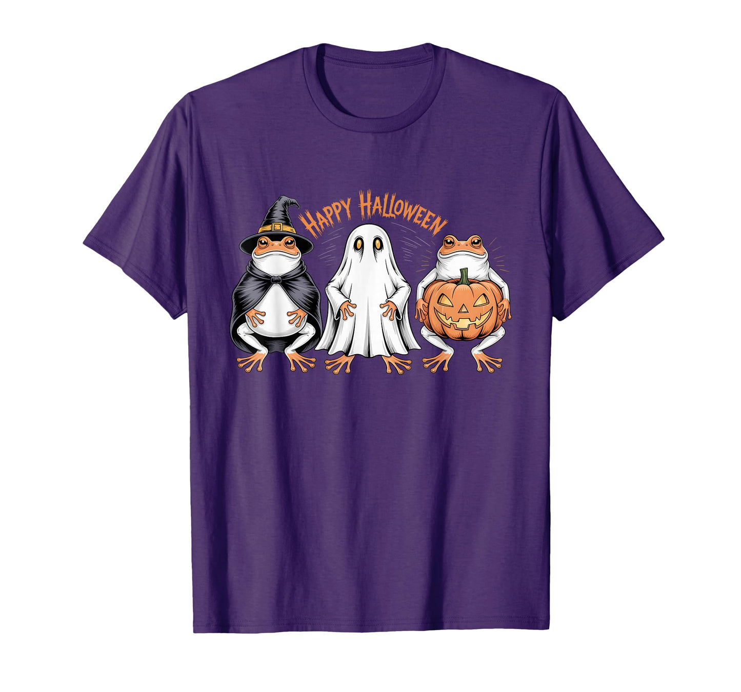 Happy Halloween Funny Frog Witch Ghost Pumpkin Cute Spooky T-Shirt